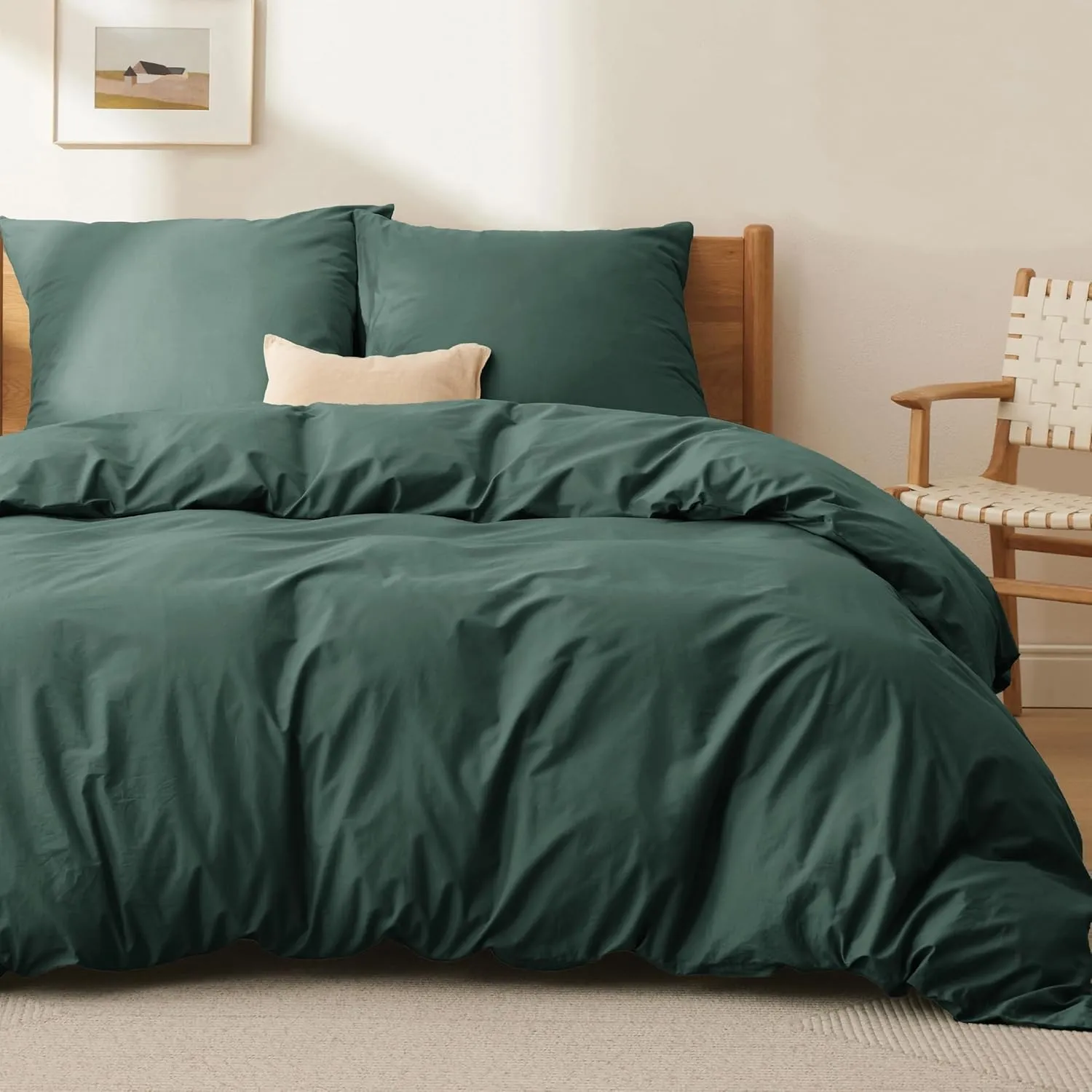 BEDSURE Bettwäsche 220x240 Baumwolle 3tlg. - Dunkelgrün Set 2x80x80 Kissen | 100% Baumwolle Bettwäsche-Sets mit Reißver…