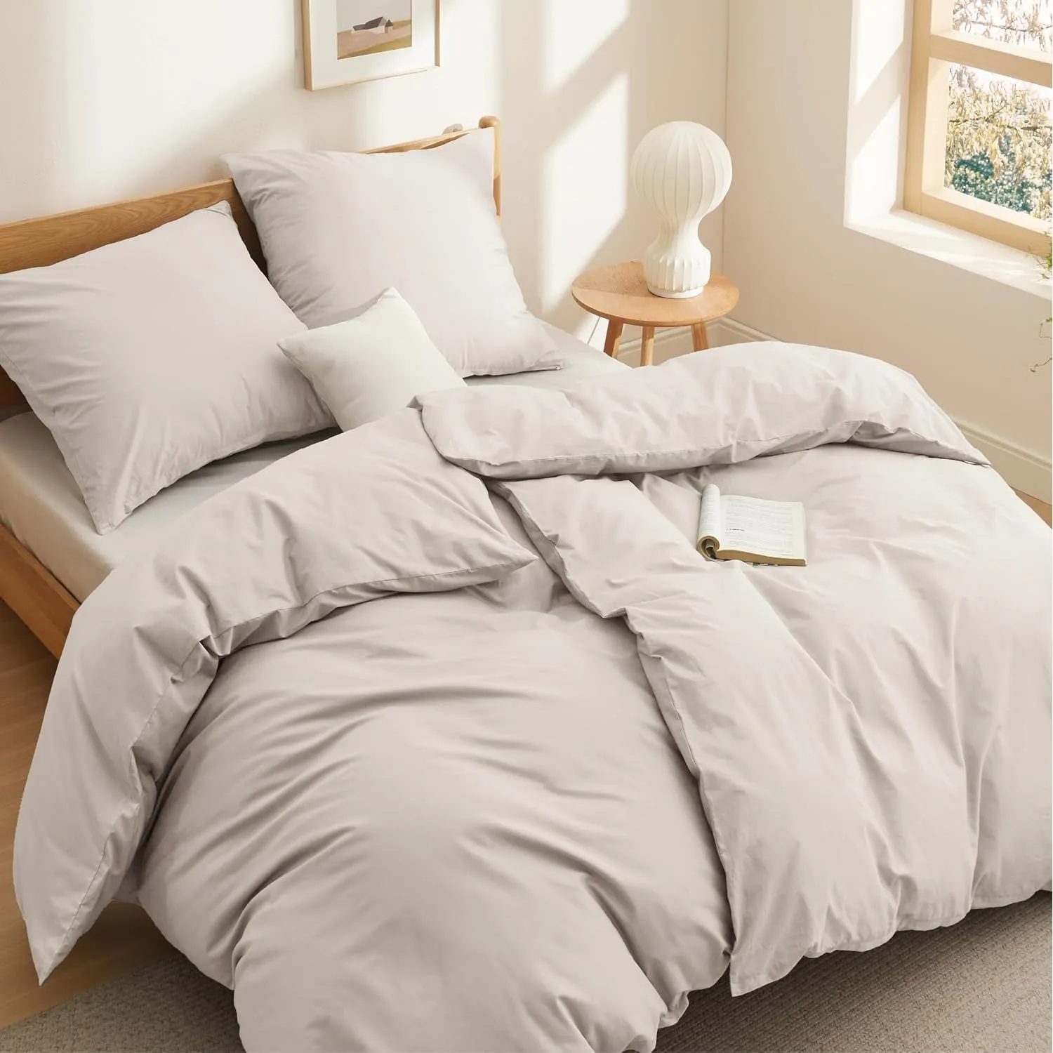 BEDSURE Bettwäsche 135x200 Baumwolle 4tlg. - Beige Set 2x80x80 Kissen