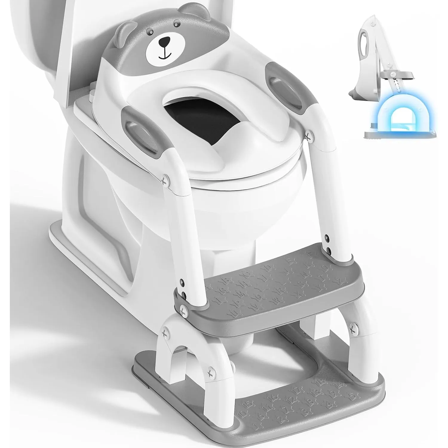 Toilettensitz Kinder mit Treppe, 2-in-1 Kindertoilettensitz, Verstellbar