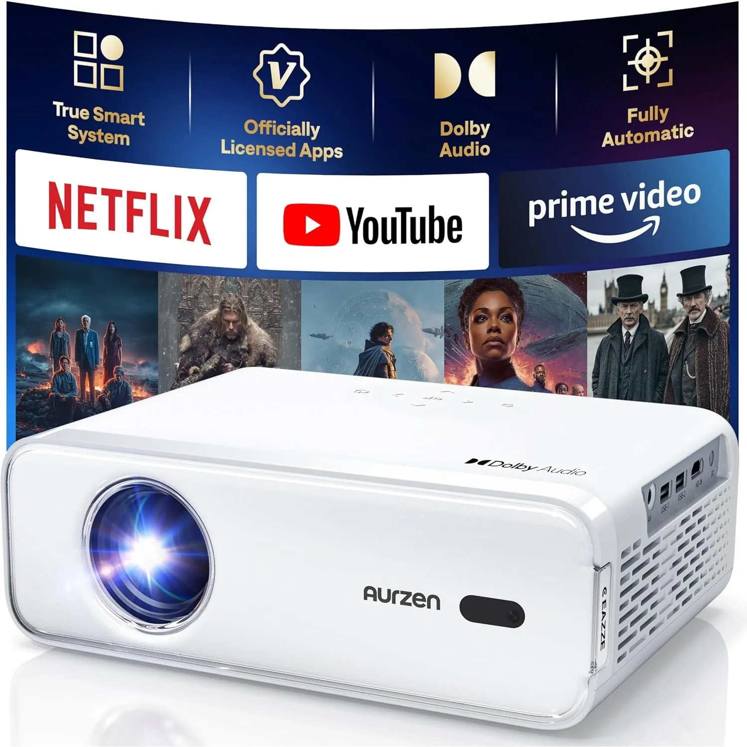 Aurzen EAZZE D1 Smart Beamer Heimkino mit Netflix ＆ Dolby, 1080P