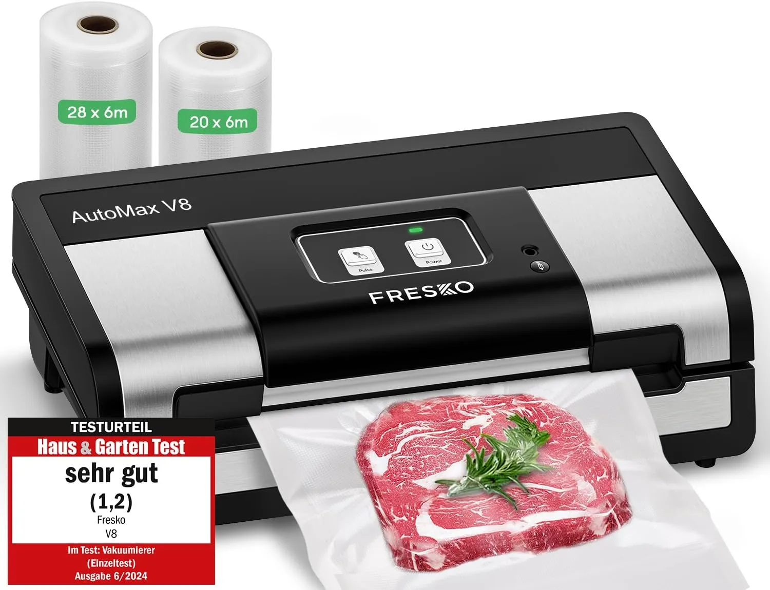 FRESKO Vakuumiergerät Automatik | Vakuumiergerät Testsieger (Note 1,2), 18L/min Turbo-Saugkraft, 1-Knopf-Bedienung, ink…