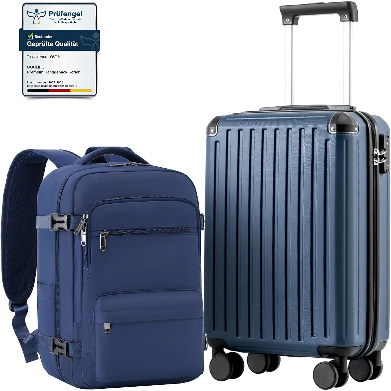 COOLIFE Ryanair Kabinenkoffer-Set 2tlg - 55x35x20+40x30x20 cm EasyJet TSA