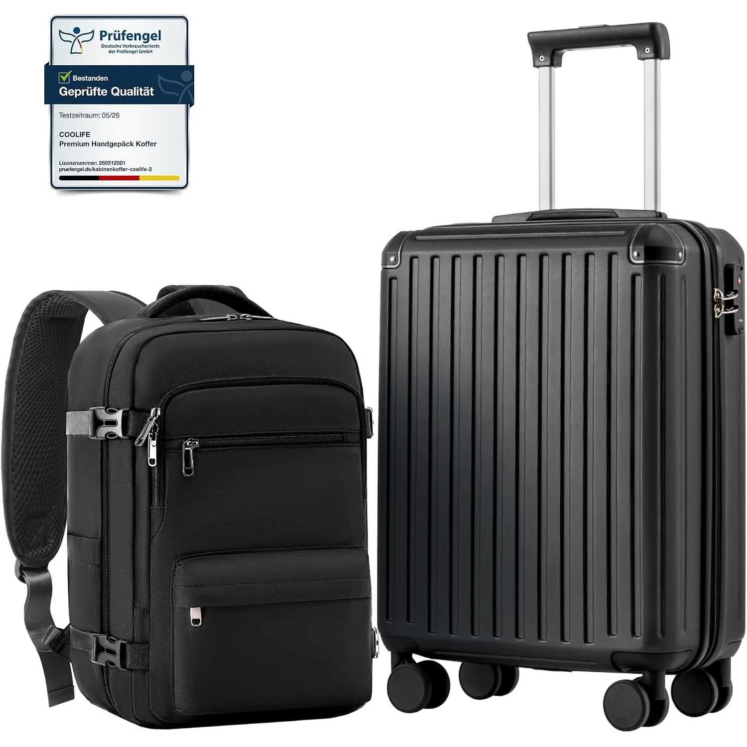 COOLIFE Ryanair Kabinenkoffer-Set 2tlg - 55x40x20+40x30x20 cm EasyJet TSA