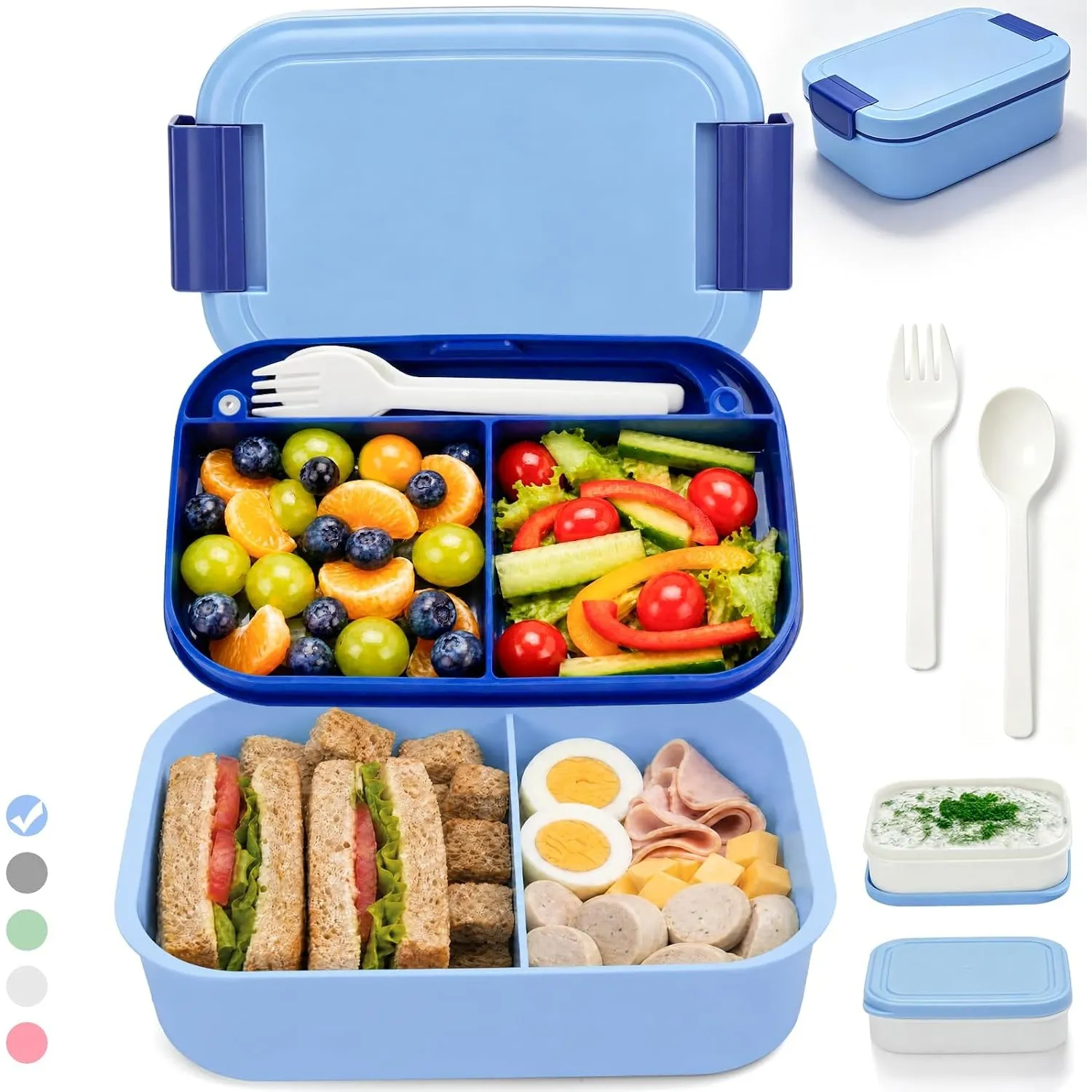 BIBURY Brotdose mit Fächern Erwachsene 1600 ML, Auslaufsicher, BPA-Frei, Lunchbox Erwachsene mit Besteck und 2 Saucenbo…