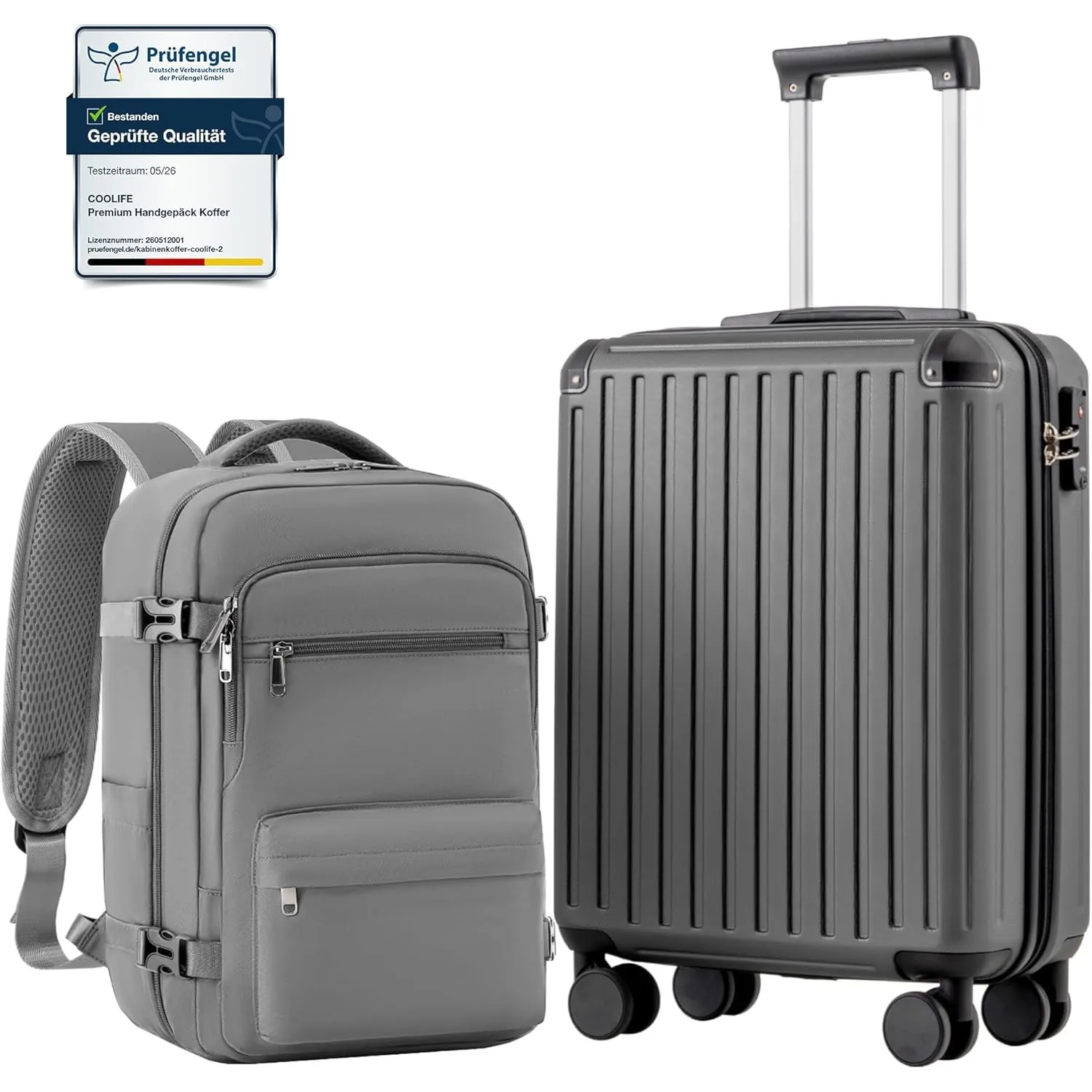 COOLIFE Handgepäck Koffer 55X40X20cm und Kabinen Rucksack 20L(40X25X20cm) Set für Ryanair & Easyjet Flugzeug Handgepäck…