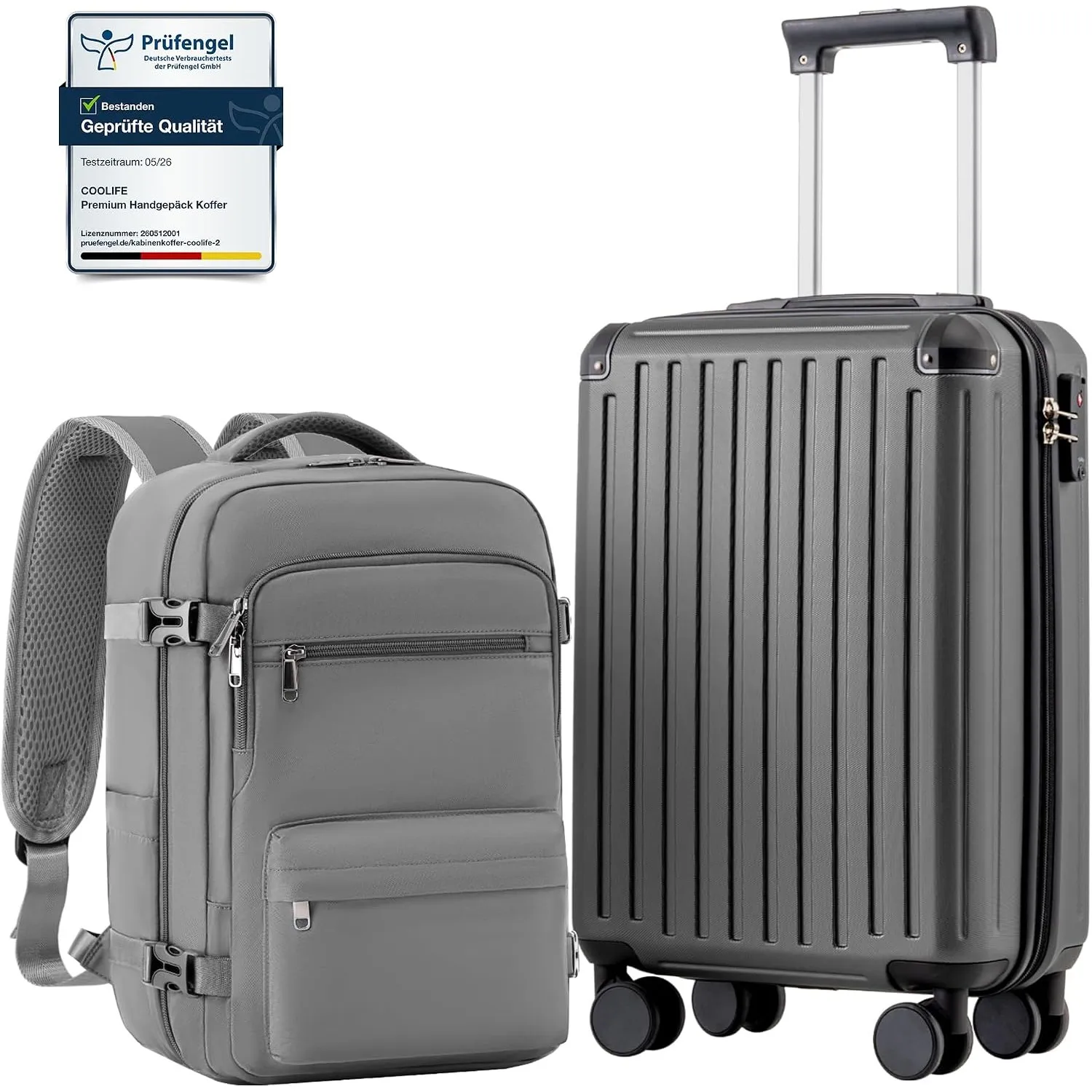 COOLIFE Ryanair Kabinenkoffer-Set 2tlg - 55x35x20+40x30x20 cm EasyJet TSA