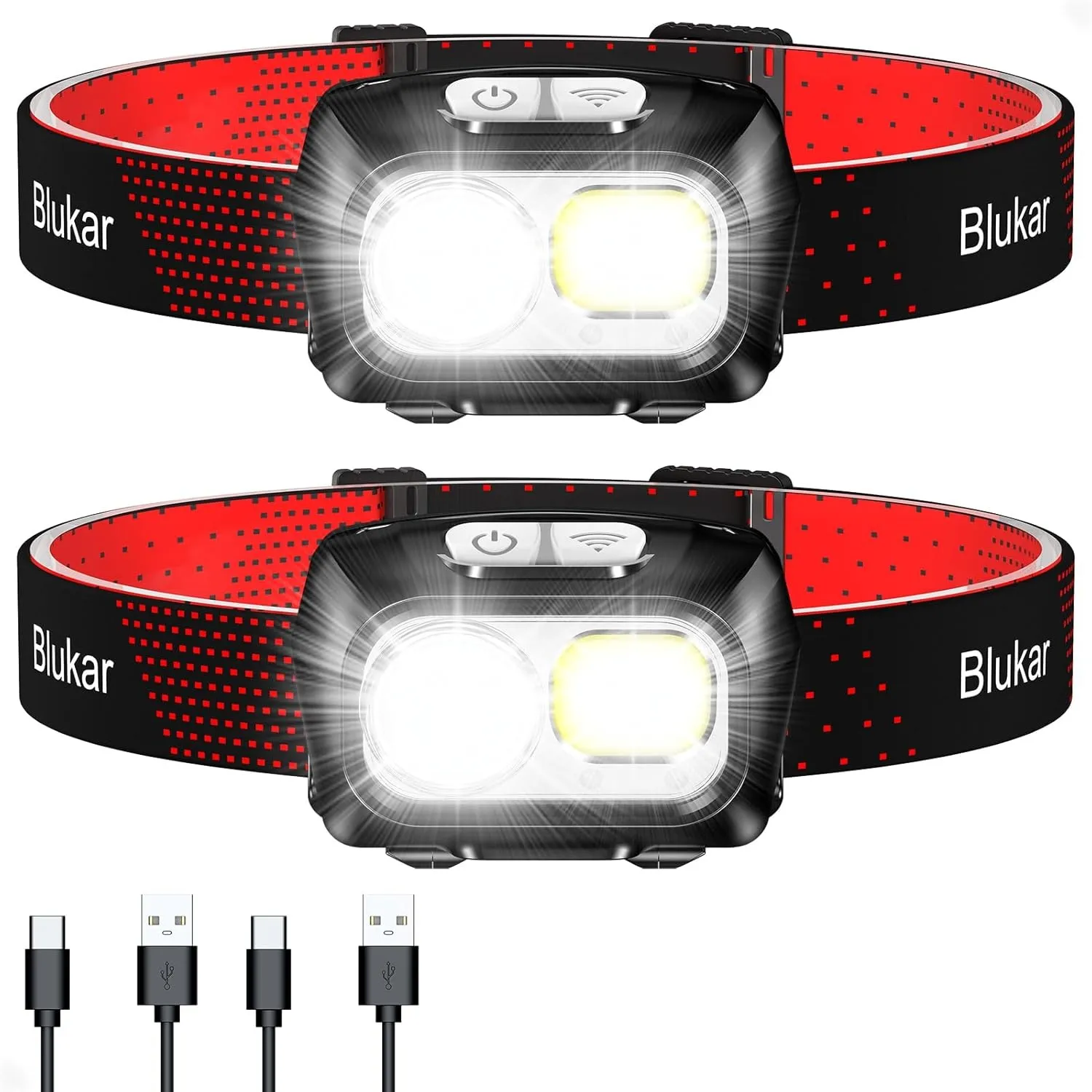 Blukar LED Stirnlampe Aufladbar, 2000L Superhell Kopflampe - 2 Stück