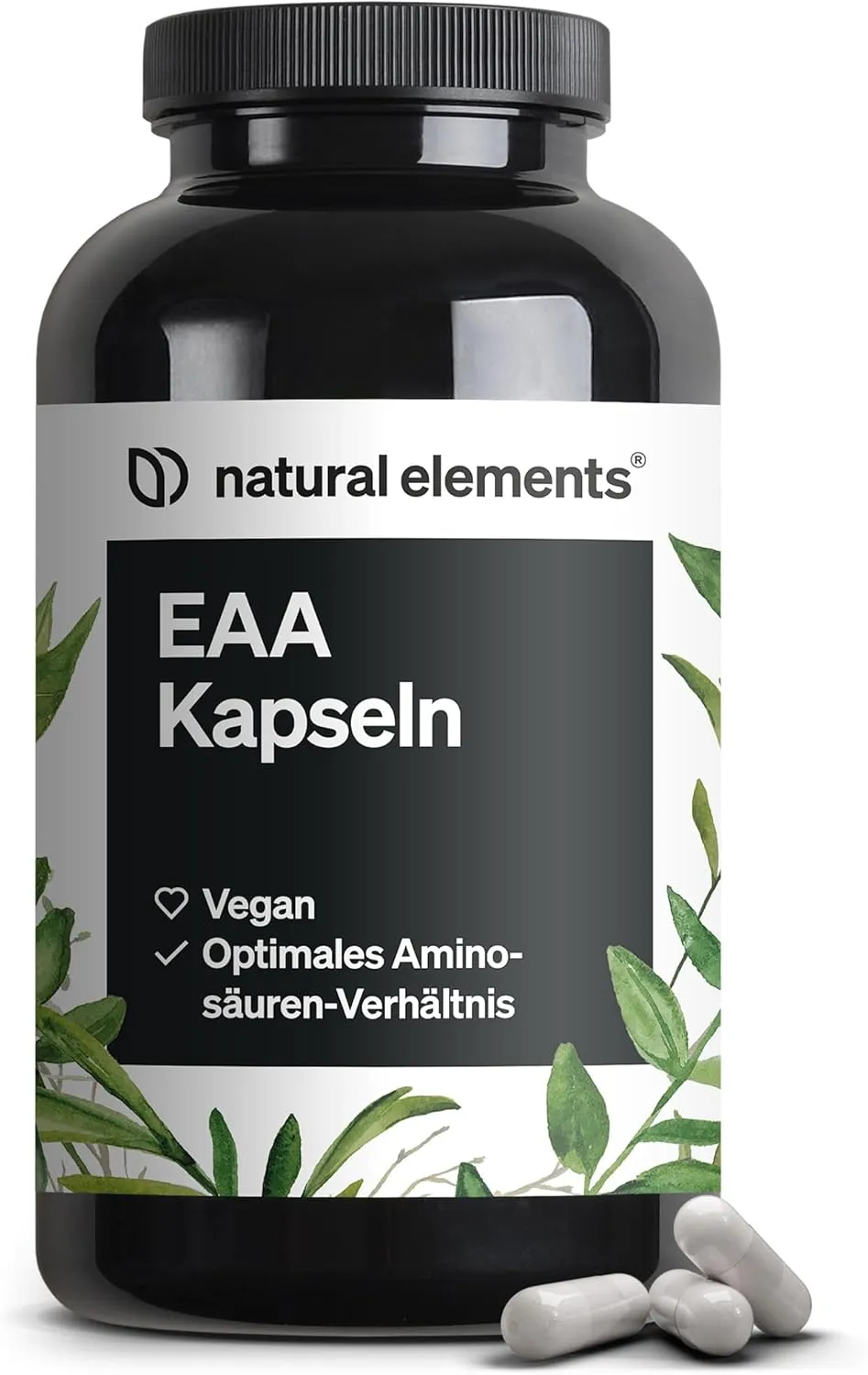 natural elements EAA Capsules High Dose - 300 Capsules - 8 Essential Amino Acids - Vegan, No Unnecessary Additives - Pr…