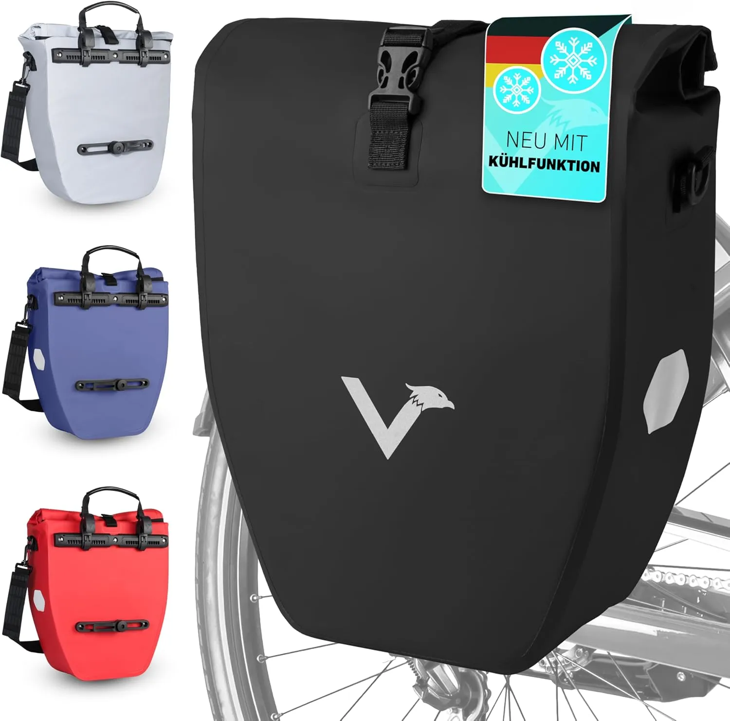 Valkental® Große & wasserdichte Gepäckträgertasche - Fahrradtasche für Gepäckträger mit großen Reflektoren [Abschließba…