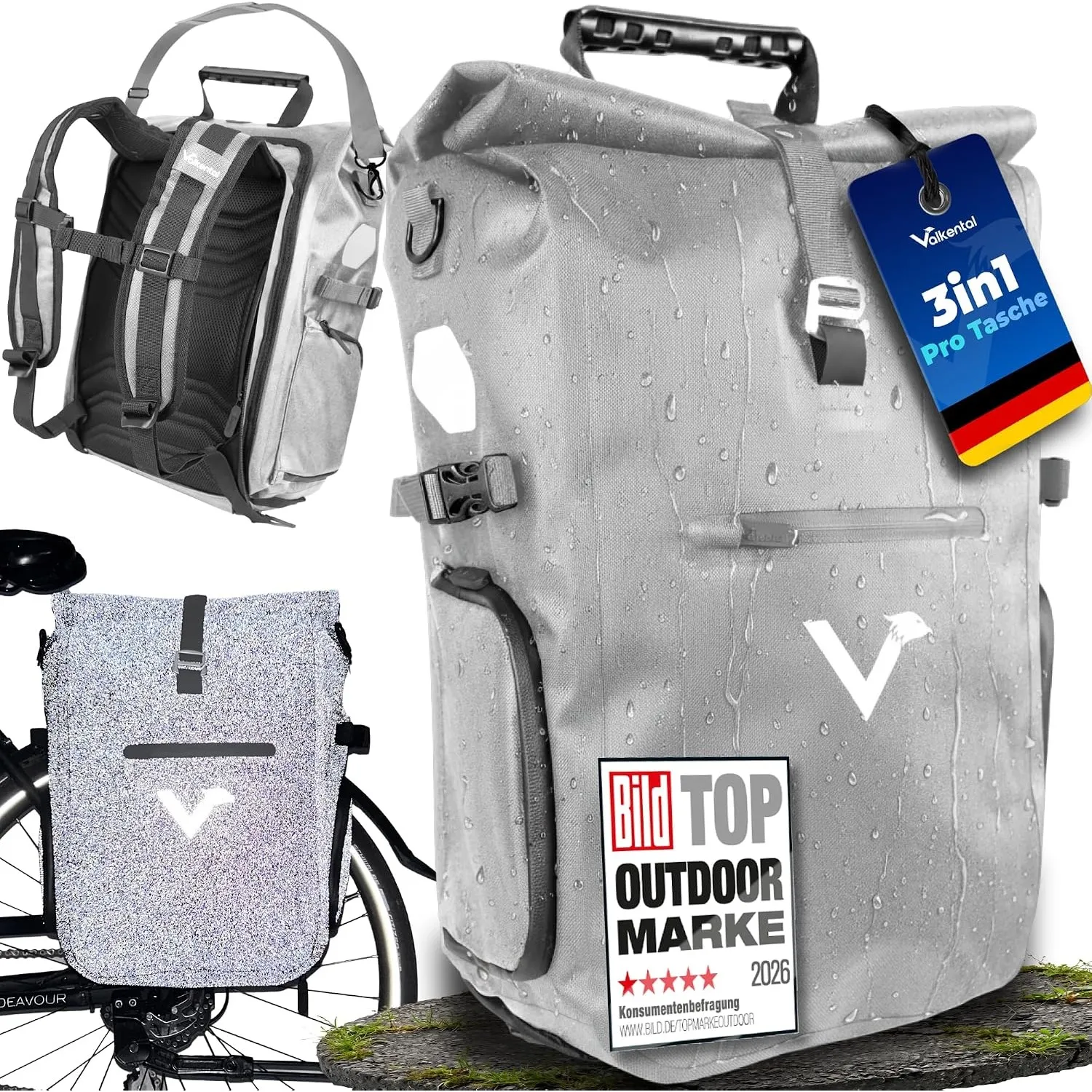 Valkental® - 3in1 Fahrradtasche Pro - Das Original - Hochwertiges Nylon - 23L Volumen - Geeignet als Gepäckträgertasche…