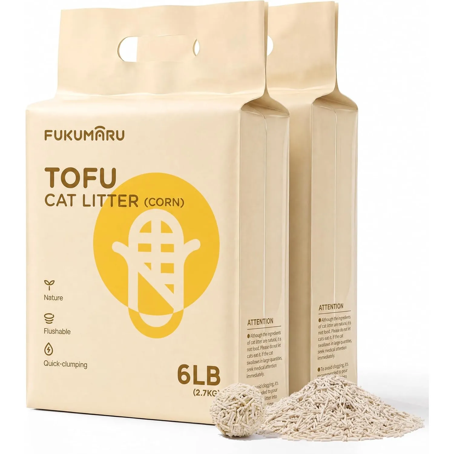 FUKUMARU Tofu Katzenstreu 5.4kg, Klumpstreu für Katzen, Gemischtes Maispellets, Staubfrei und Leicht klumpend, Geruchsk…