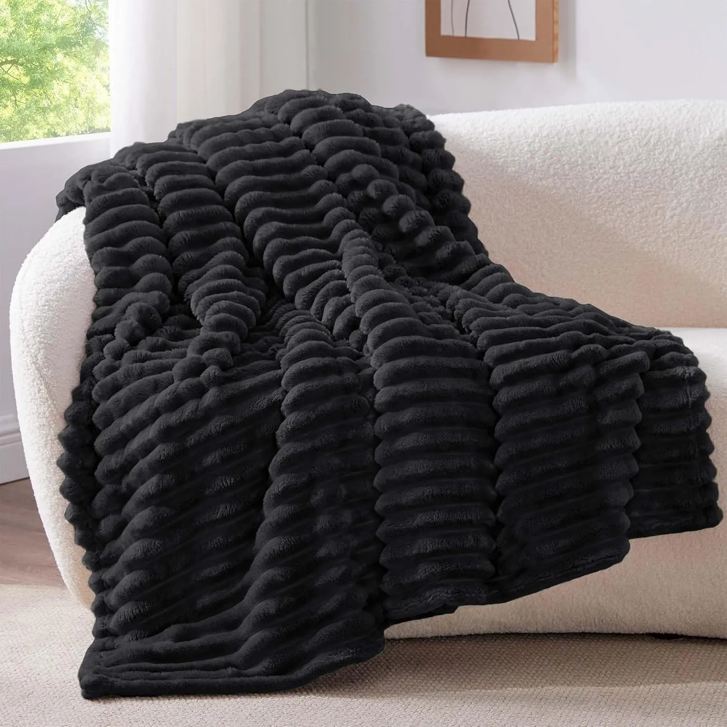 BEDELITE Kuscheldecke Flauschig Deko Decke für Sofa, Schwarz, 125x150 | Flanell Fleecedecke, Cord Überwurf für Wohnzimm…