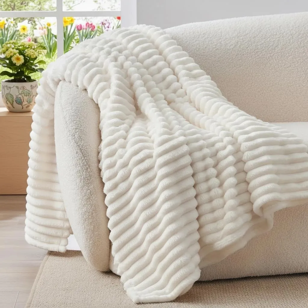 BEDELITE Kuscheldecke Flauschig Deko Decke für Couch, Cremeweiß, 150x200