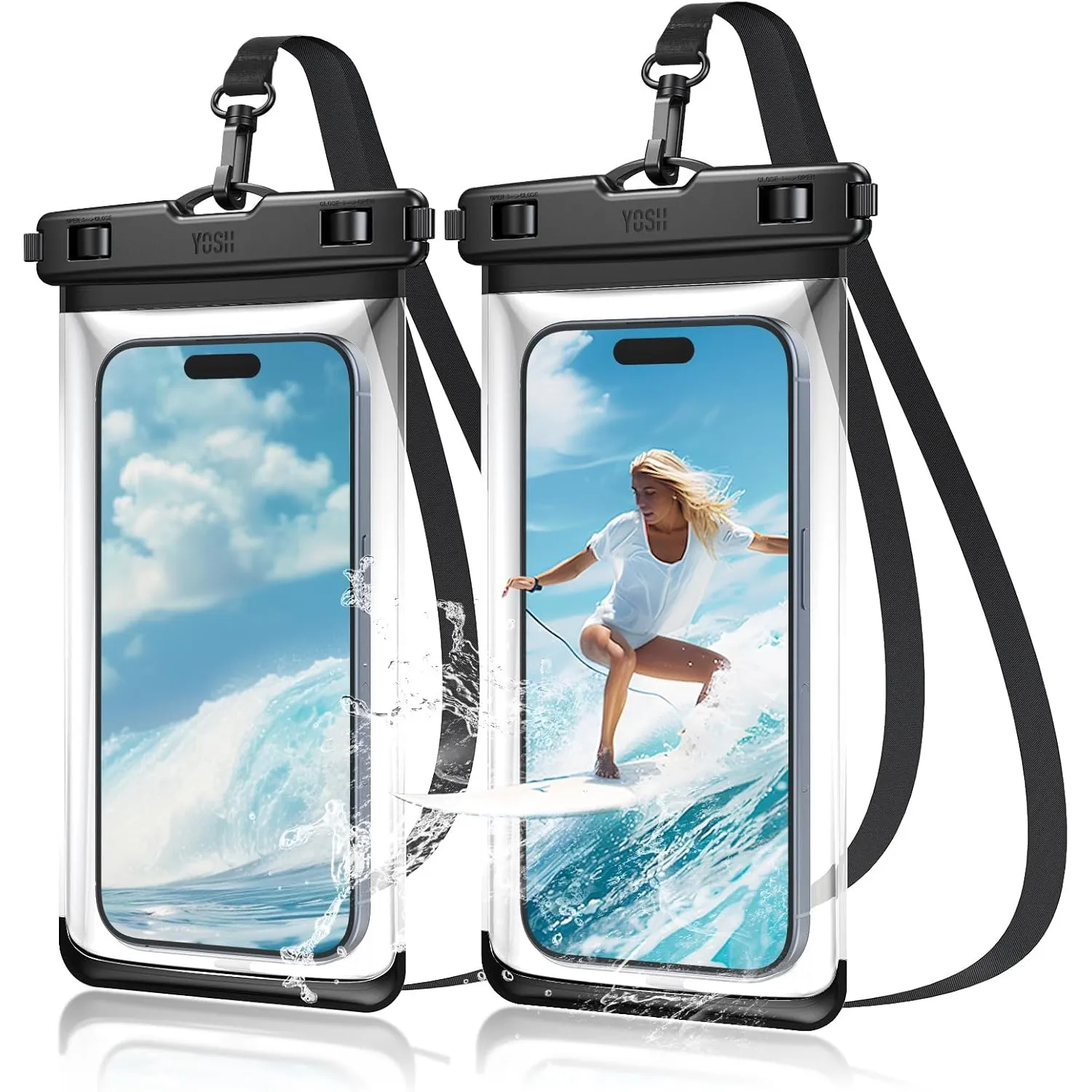 YOSH wasserdichte Handyhülle [Seitentasten-Freundlich] 2 Stück, bis zu 7,2" | IPX8 Unterwasser Handyhülle, Waterproof P…