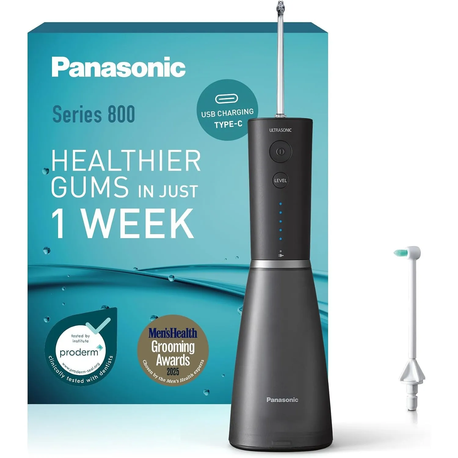 Panasonic Series 800 Ultraschall-Munddusche EW-DJ86-K503, Zahndusche, Munddusche kabellos, 200 ml, 1 Ultraschall- & 1 k…