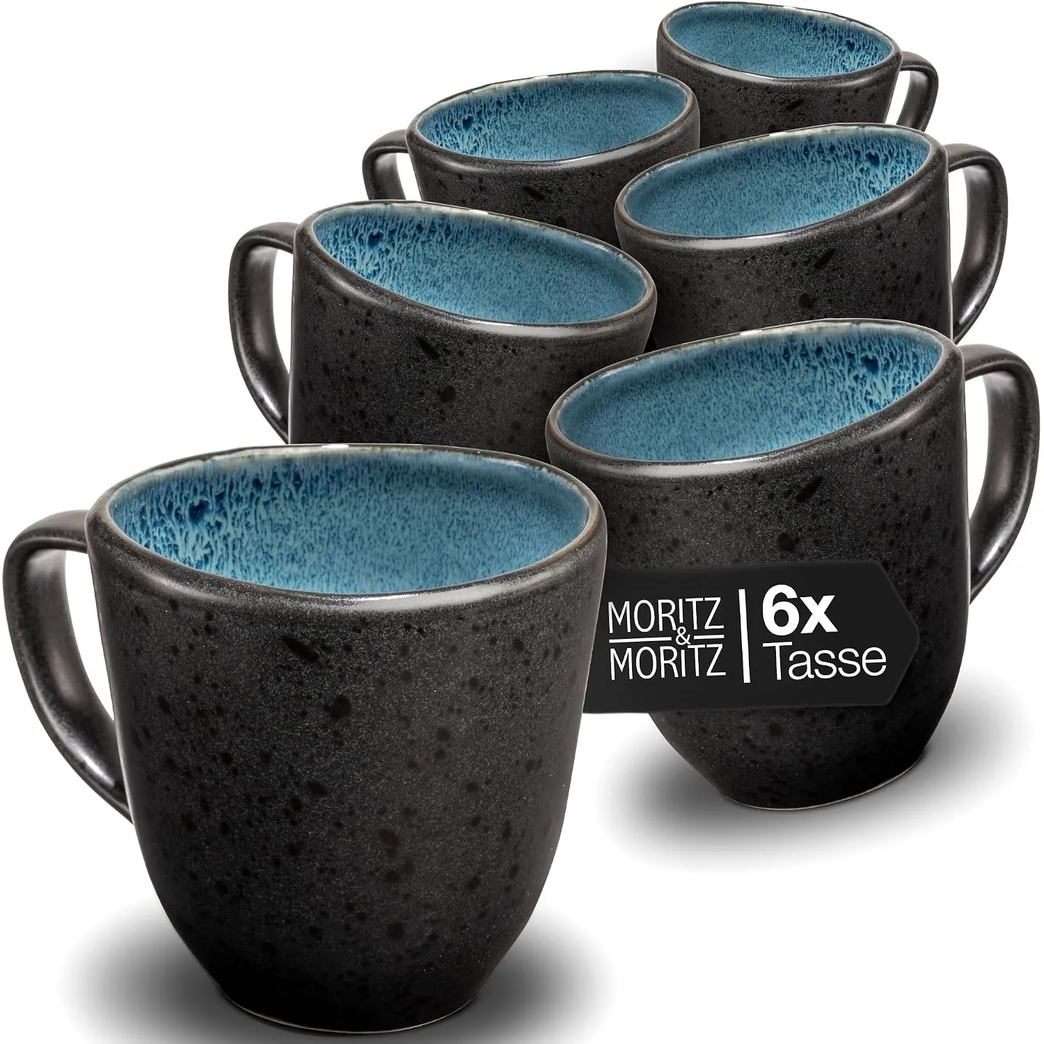 Moritz & Moritz Kaffeetassen 6er Set - Kaffeebecher Set Blau aus robustem Steingut mit einzigartigem Farbverlauf - Spül…