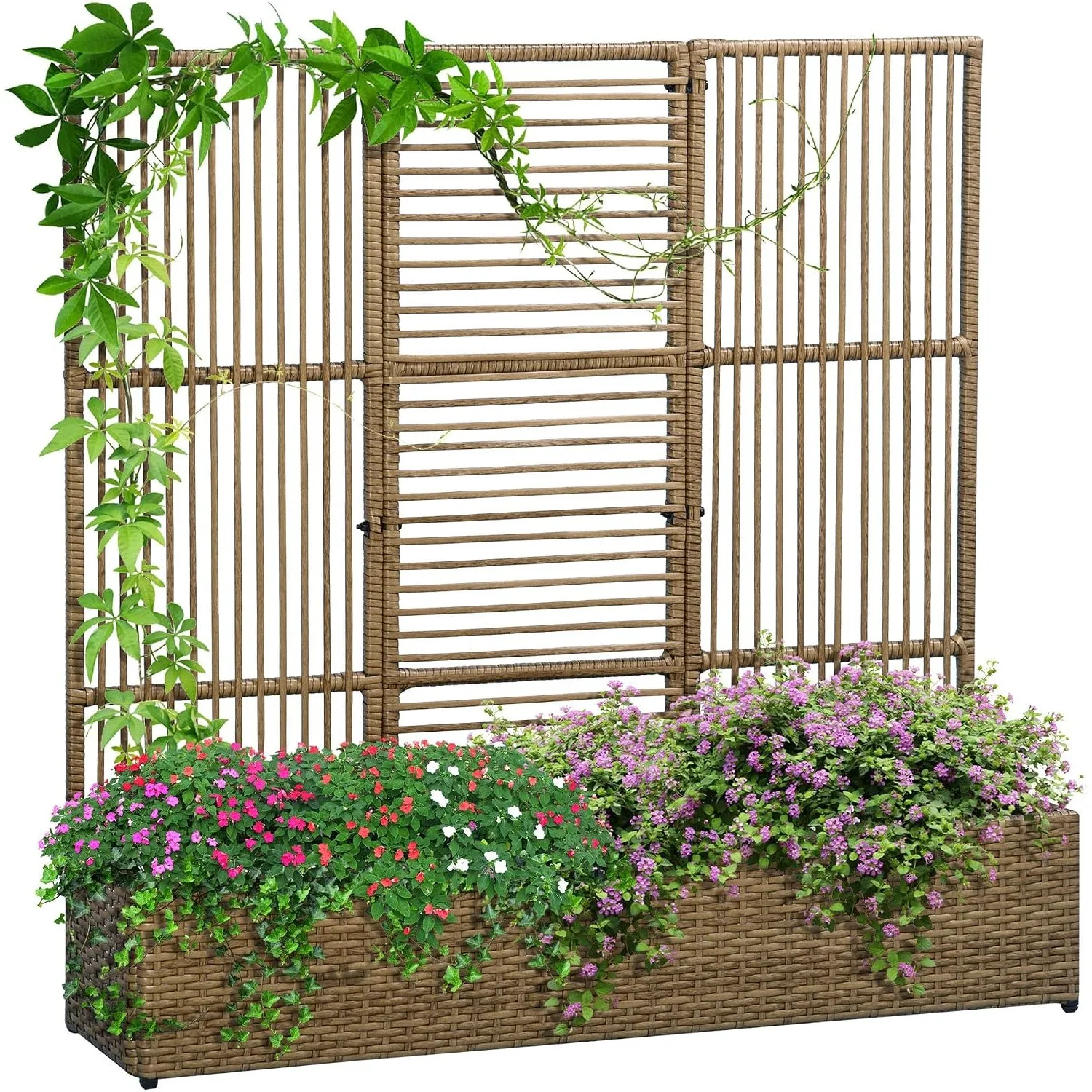 Outsunny Hochbeet mit Rankgitter Rattan-Optik 103 x 29 x 103 cm Sand