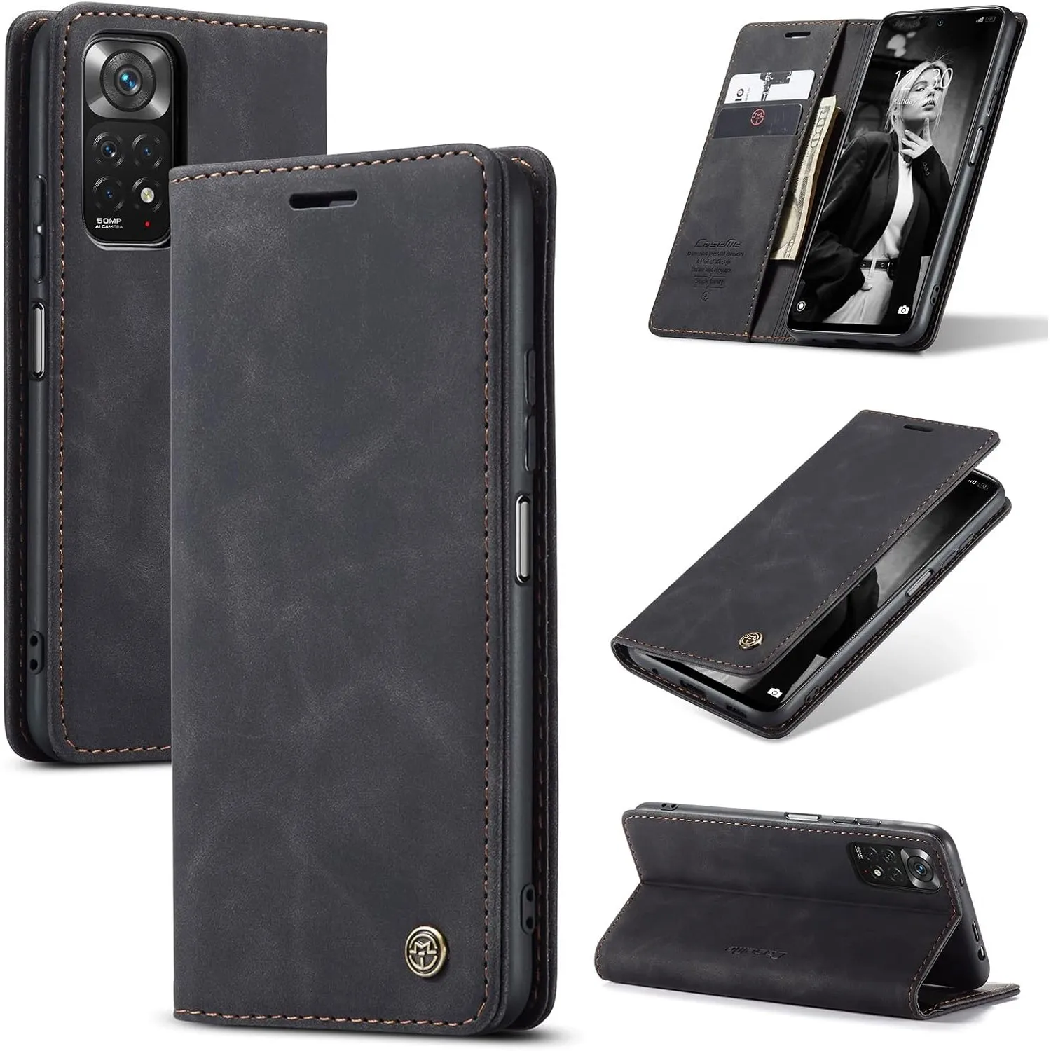 Handyhülle für hülle Xiaomi Redmi Note 11 4G/11s/12s 4G Hülle, Premium Lederhülle Weiches Vintage-Nubukleder Faltbare S…