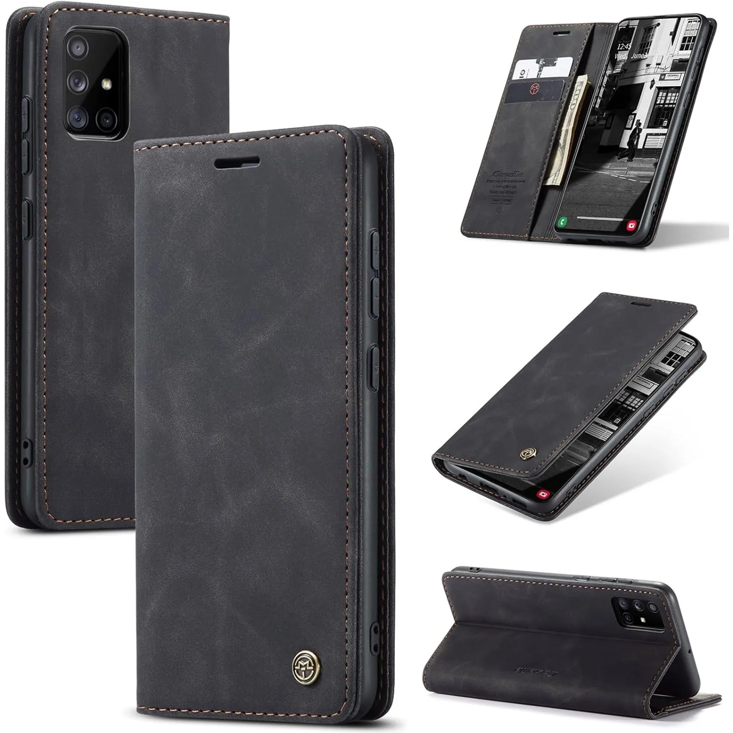 Handyhülle für Samsung Galaxy A51 Hülle, Premium Lederhülle Weiches Vintage-Nubukleder Faltbare Ständer Klapphülle Kart…