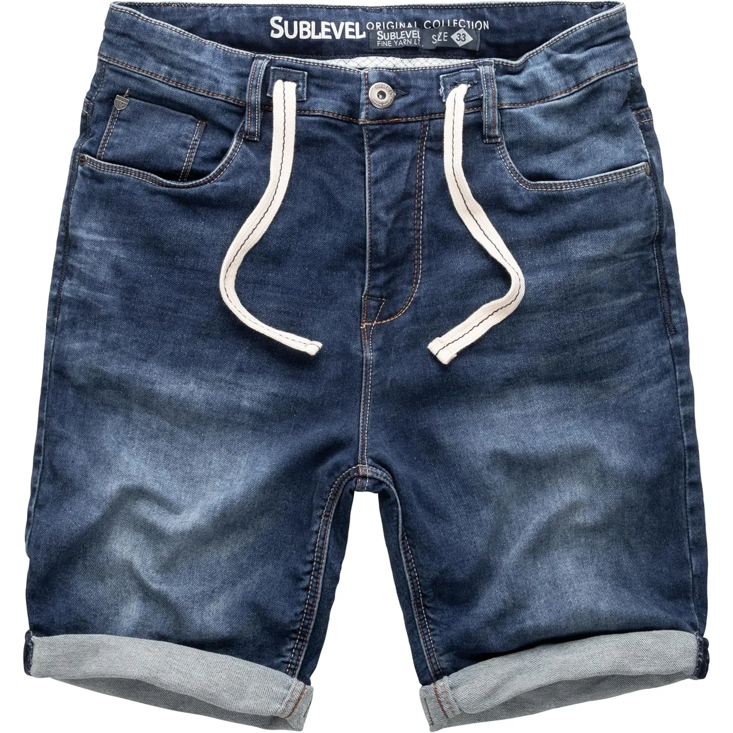 Sublevel Herren Sweat Jeans Shorts – Kurze Denim Jogginghose mit Stretchbund Kordelzug Washed Look – Bequeme Sommer Fre…