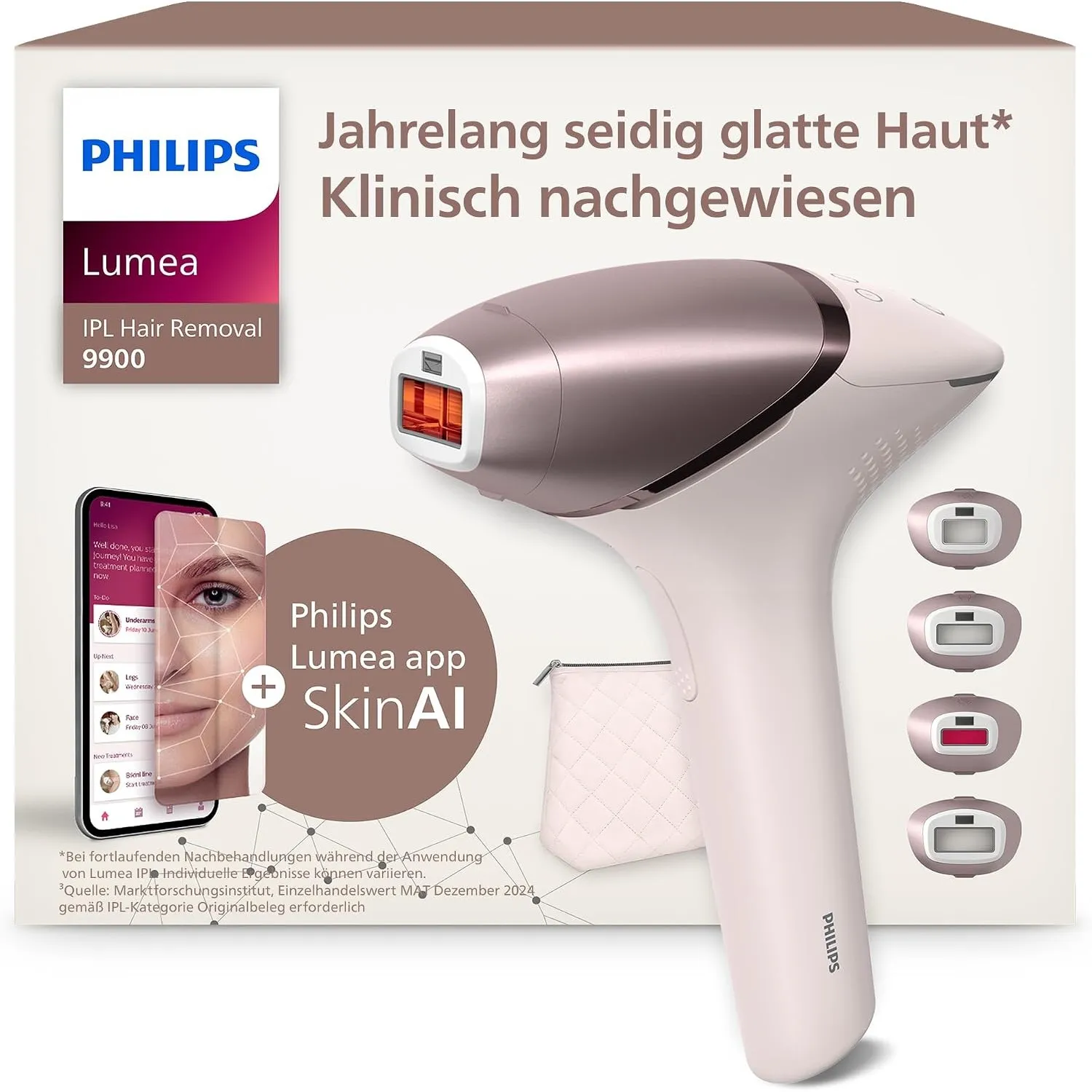 Philips Lumea IPL 9900 Series - IPL Geräte Haarentfernung für bis zu 2 Jahre seidig-glatte Haut¹ mit 4 Aufsätzen für Kö…