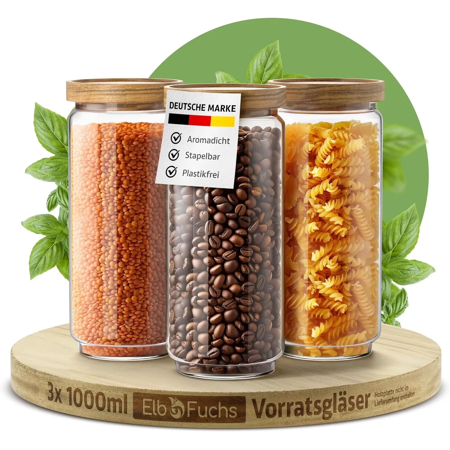 ElbFuchs Vorratsgläser mit Deckel luftdicht I 3x 1000ml I BPA-FREI & MOTTENSICHER I Vorratsdosen aus Borosilikatglas mi…