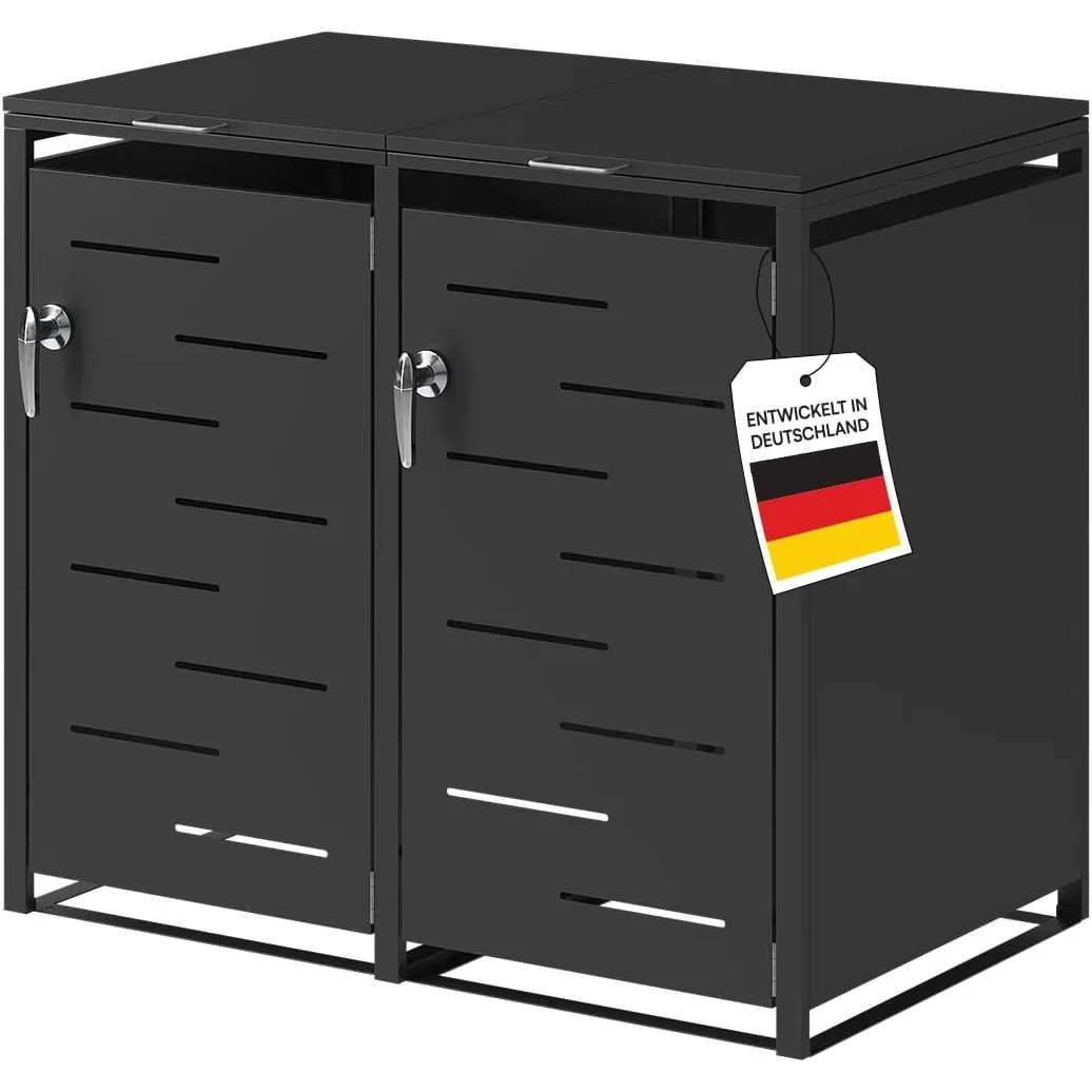 STEELSØN Diorus Mülltonnenbox 2er bis 240L abschließbar – Hochwertige Mülltonnenverkleidung für 2 Tonnen – Müllbox Stah…
