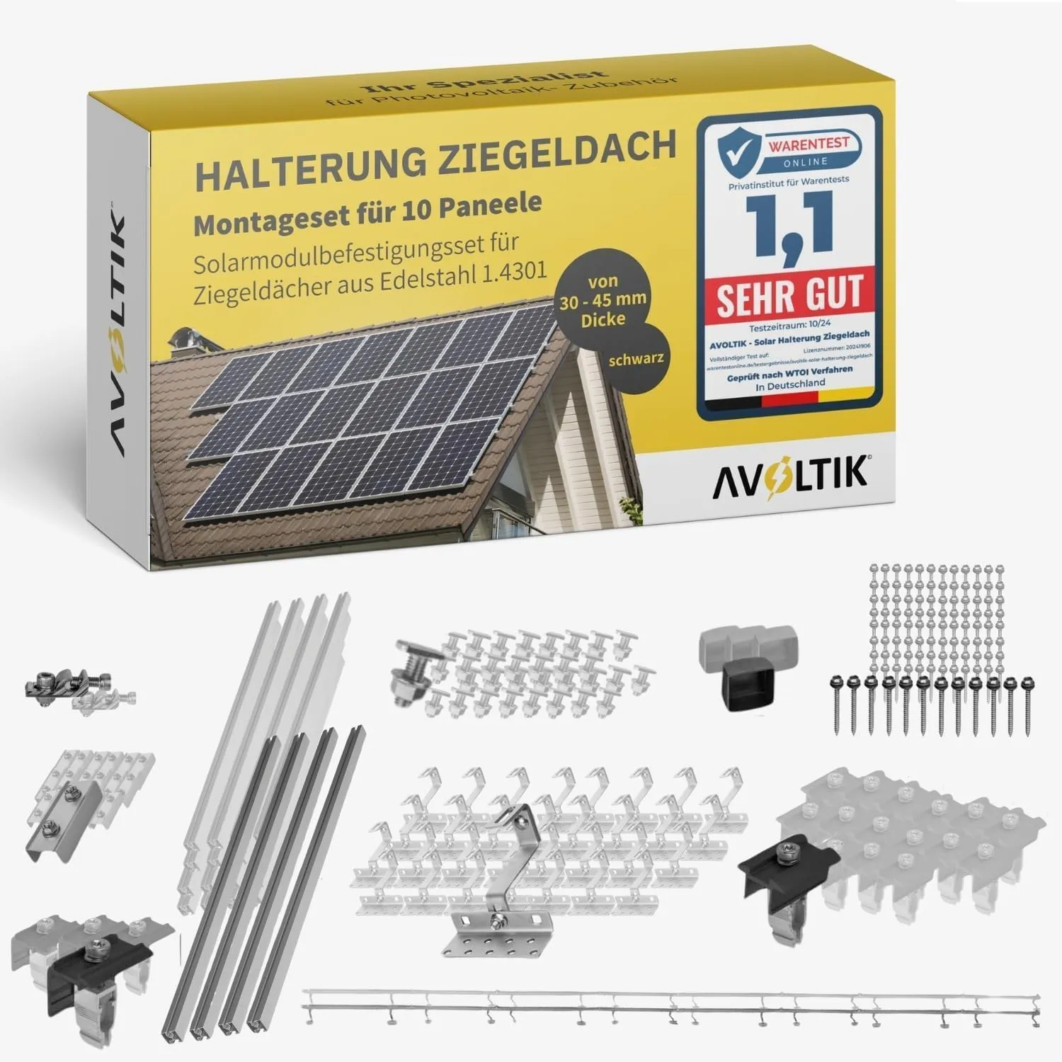 Avoltik Solar Halterung Ziegeldach I Set für 10 PV Module 30-45mm I Solarmodul Halterung Balkonkraftwerk I Solarmodulbe…