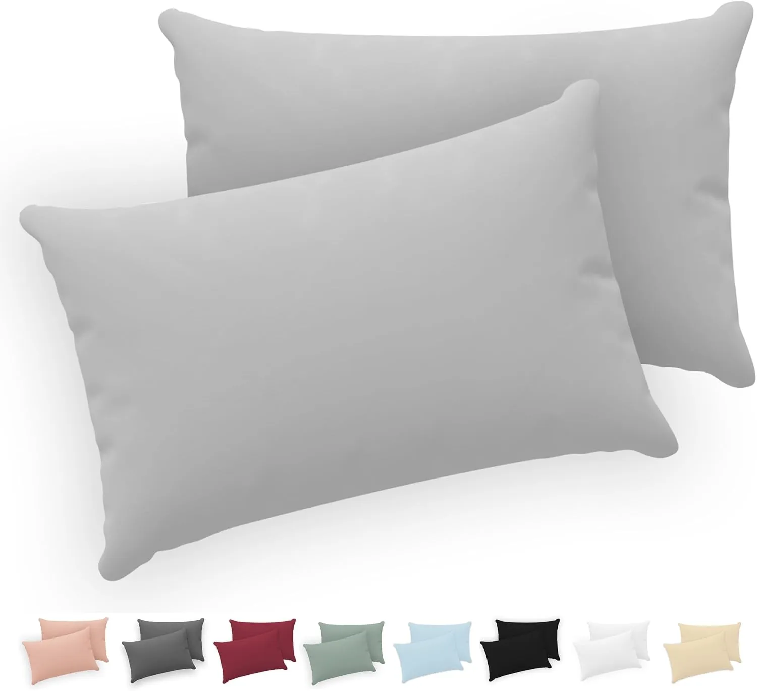 Twinzen® Kissenbezug 40x60 (2er-Set) - 100% Jersey Baumwolle 150 GSM Kissenbezüge - Grau - Für Kissenbezüge 40x60 cm - …