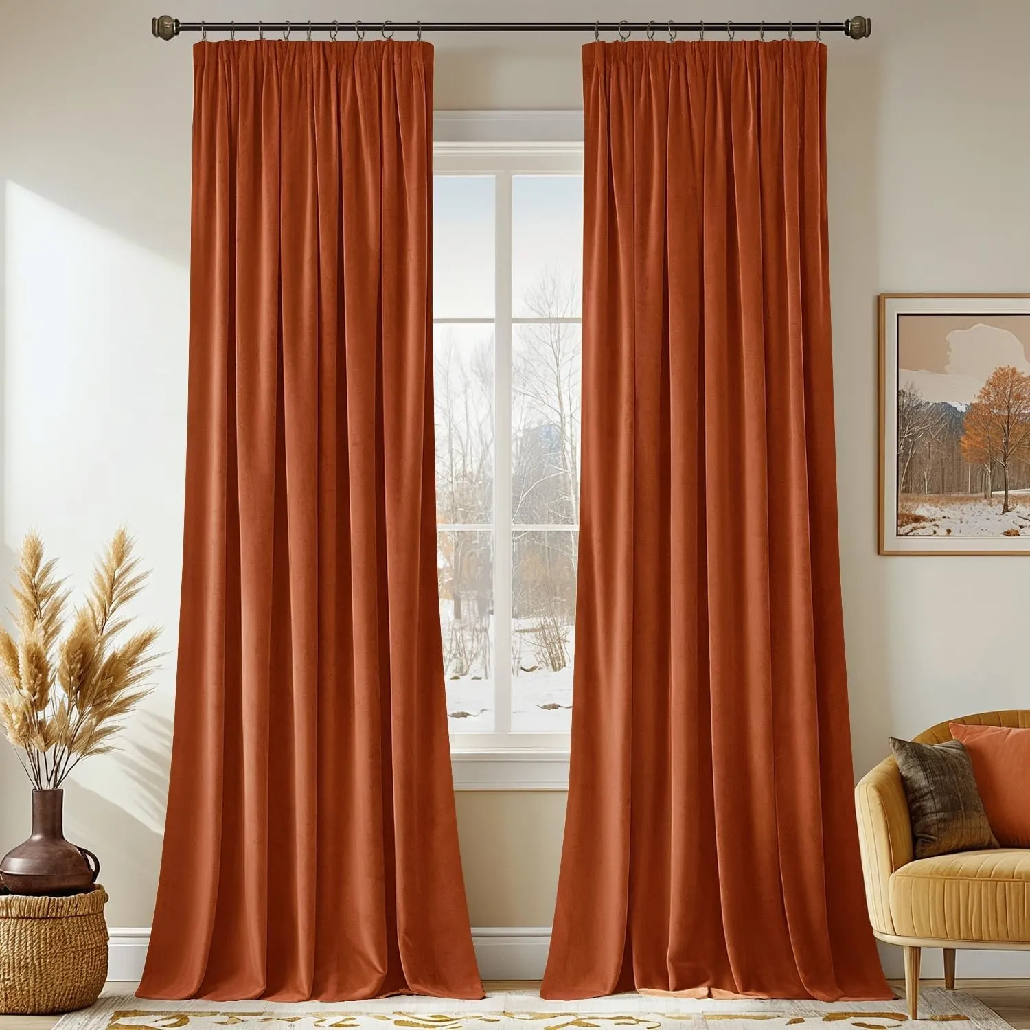 MIULEE Samtvorhang Kräuselband Blickdicht 2er Set Orange-rot 140x245cm