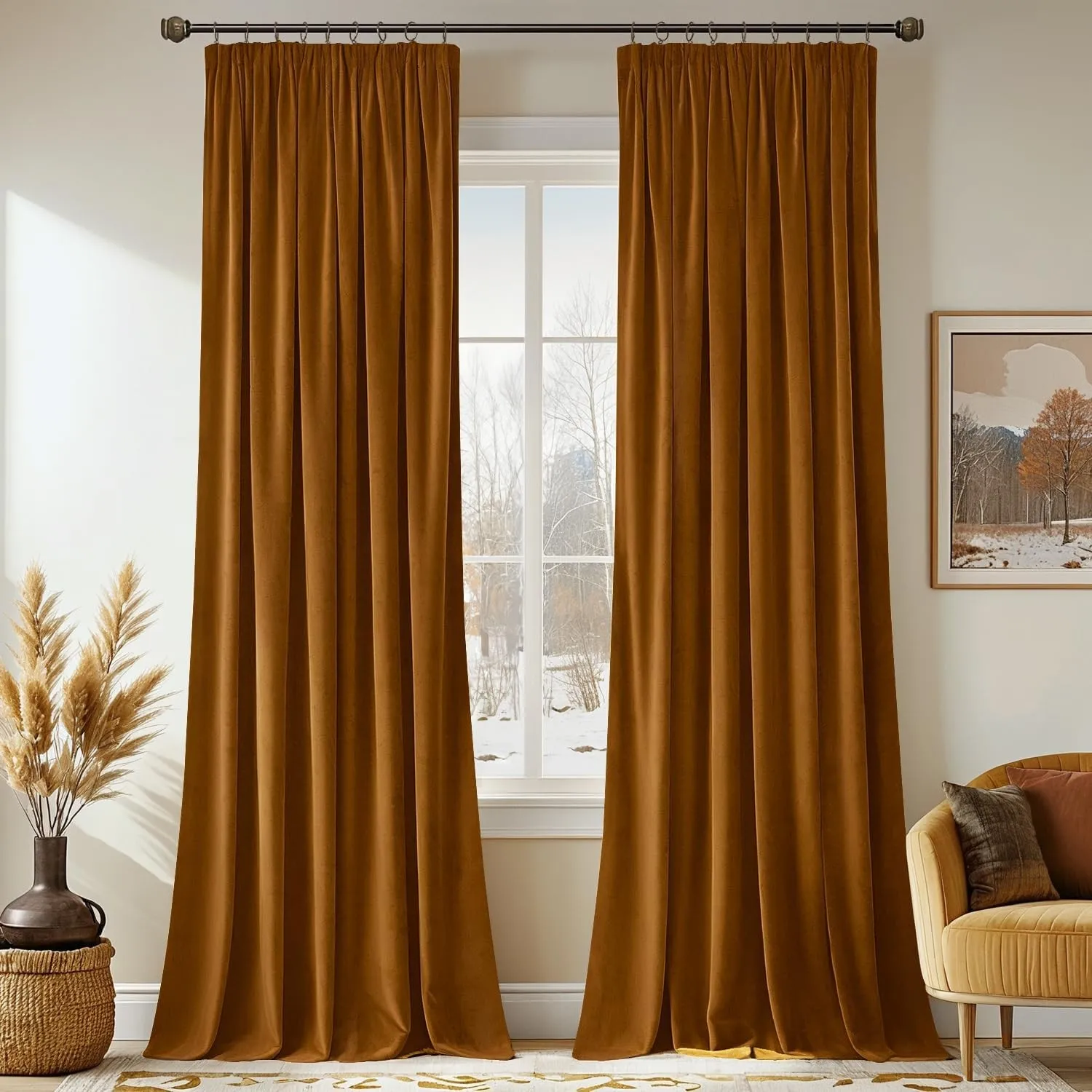 MIULEE Samtvorhang Kräuselband Blickdicht 2er Set Golden Braun 140x280cm