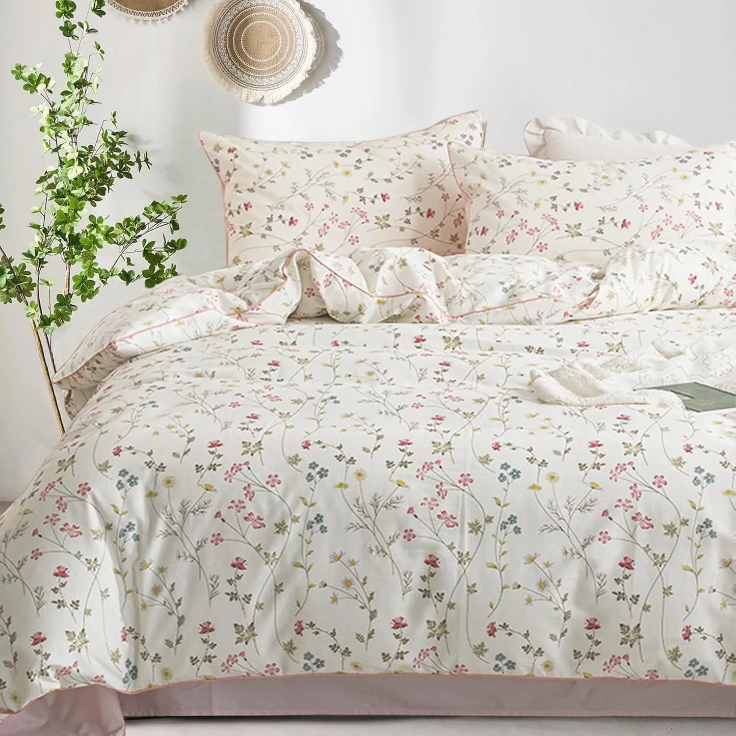 Freyamy Mädchen Bettwäsche 135x200 Baumwolle Rosa Bunt Blumen BettwäscheSet