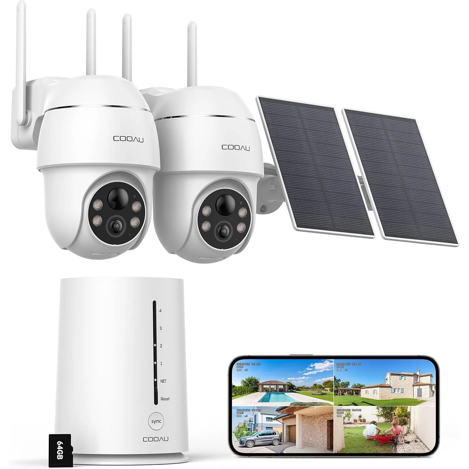 COOAU 4MP 5G&2,4G Überwachungskamera Aussen Solar Akku - 2er Kabelloses Set