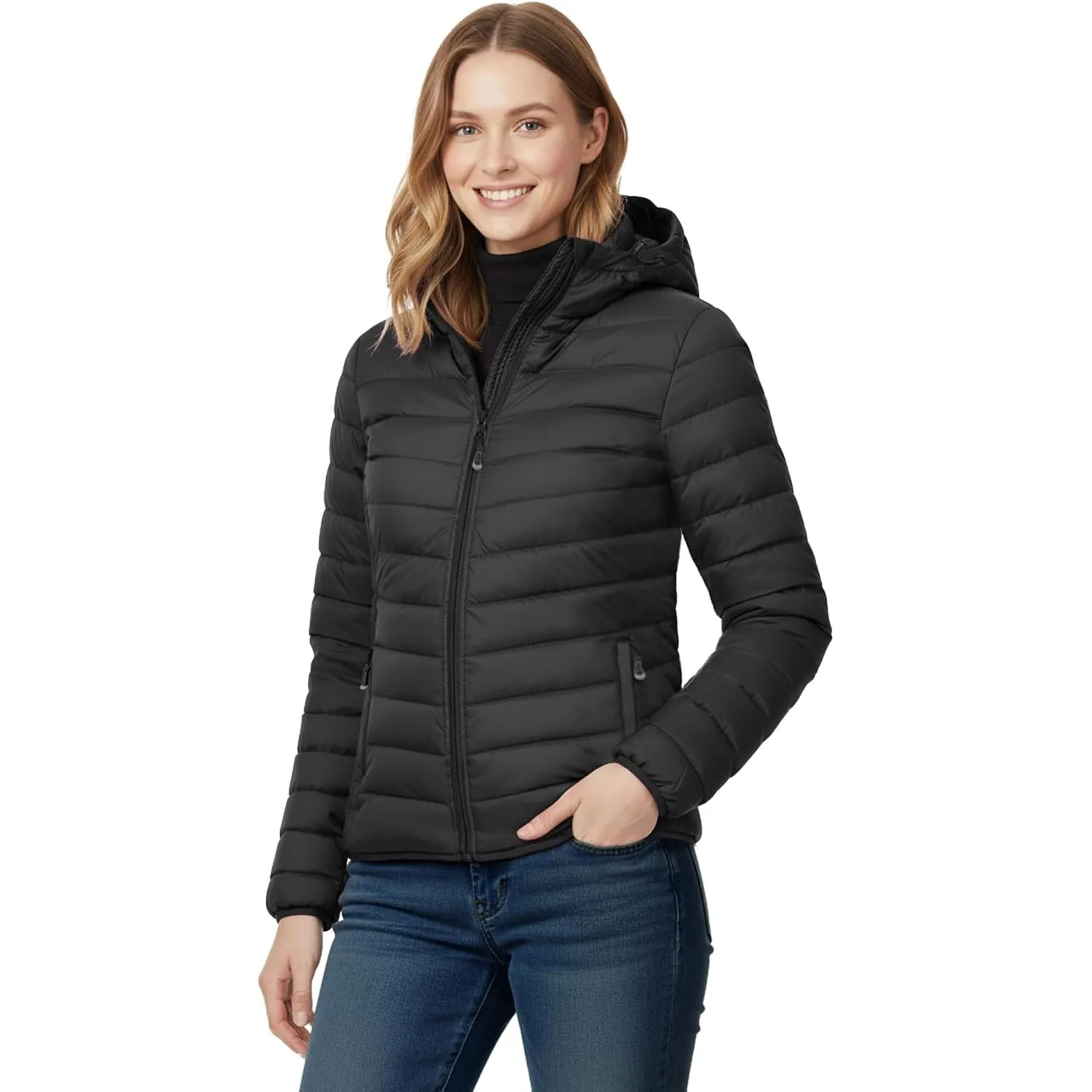 33,000ft Damen Leichte Steppjacke Packbare Übergangsjacke mit Kapuze