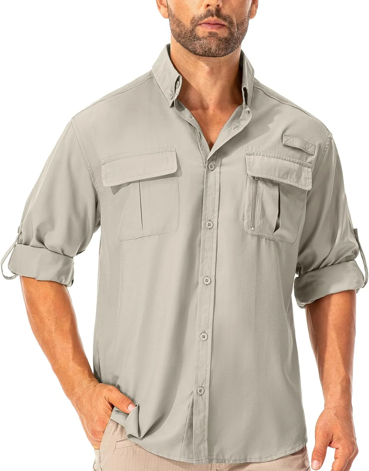 Hemd Herren Safari UPF50+ UV Schutz Wanderhemd Herren Langarm Funktionshemd Outdoorhemd Atmungsaktiv Schnelltrocknend C…