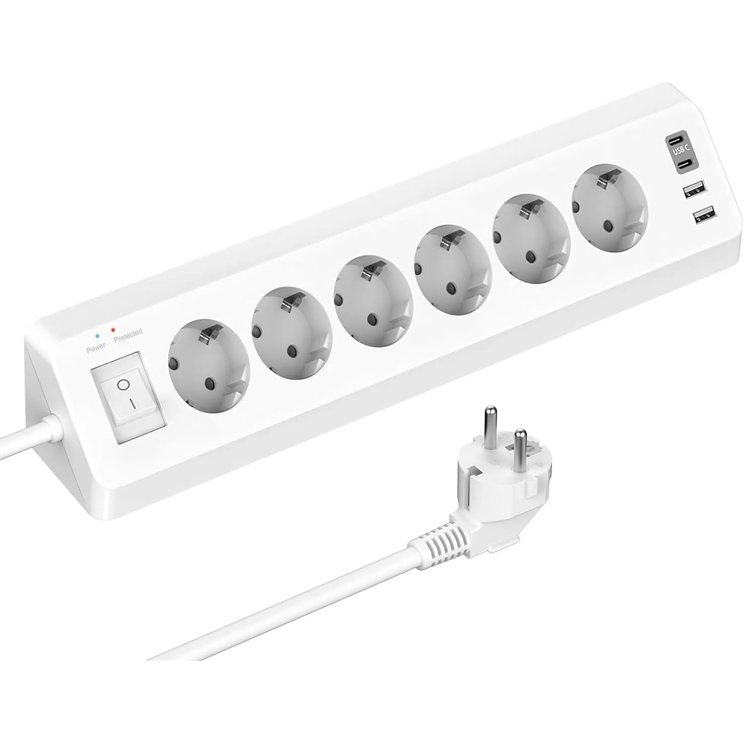 6 Fach Mehrfachsteckdose mit 4 USB(2 Type-C)