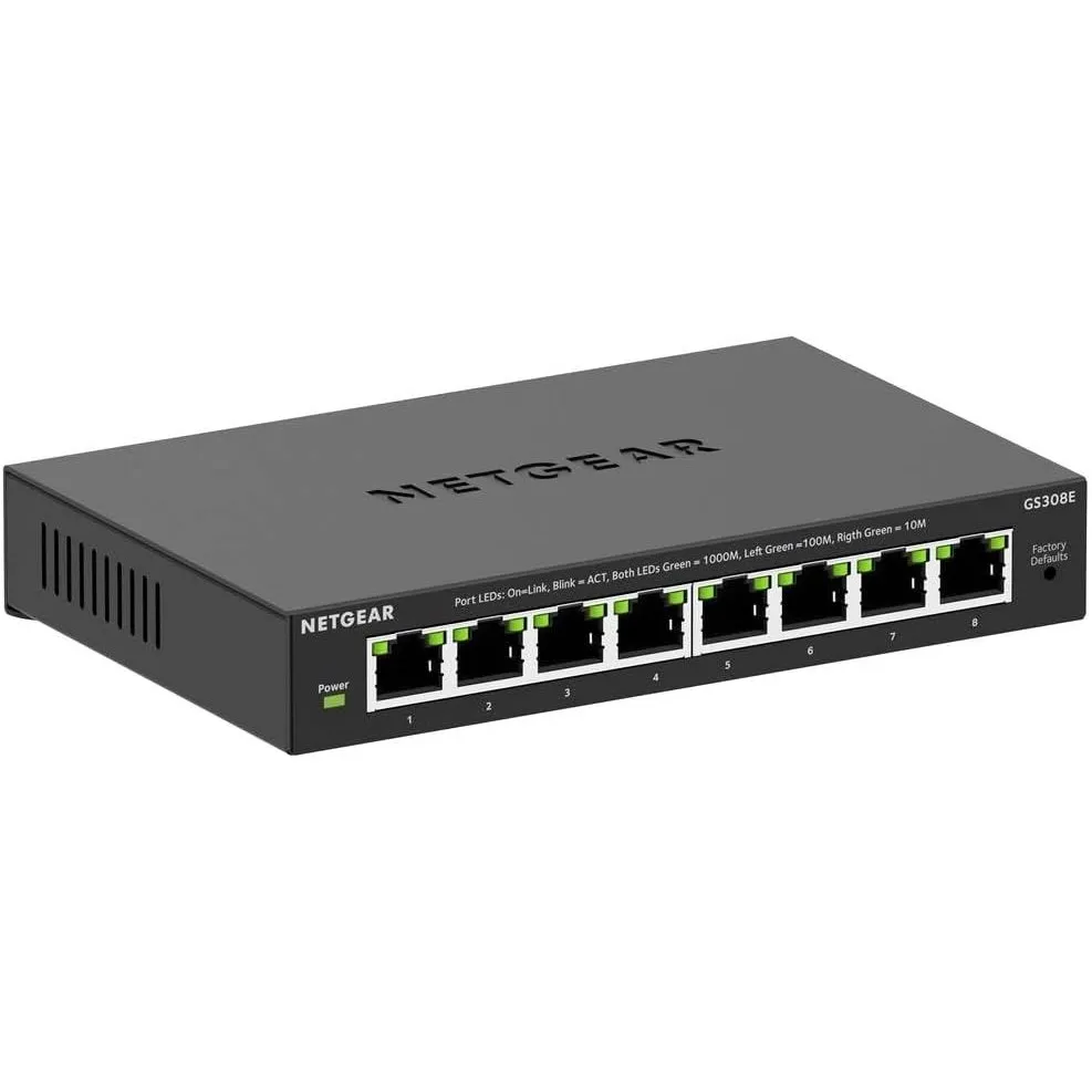 NETGEAR GS308E Managed Switch 8 Port Gigabit Ethernet LAN Switch Plus (Plug-and-Play Netzwerk Switch Managed, IGMP Snoo…
