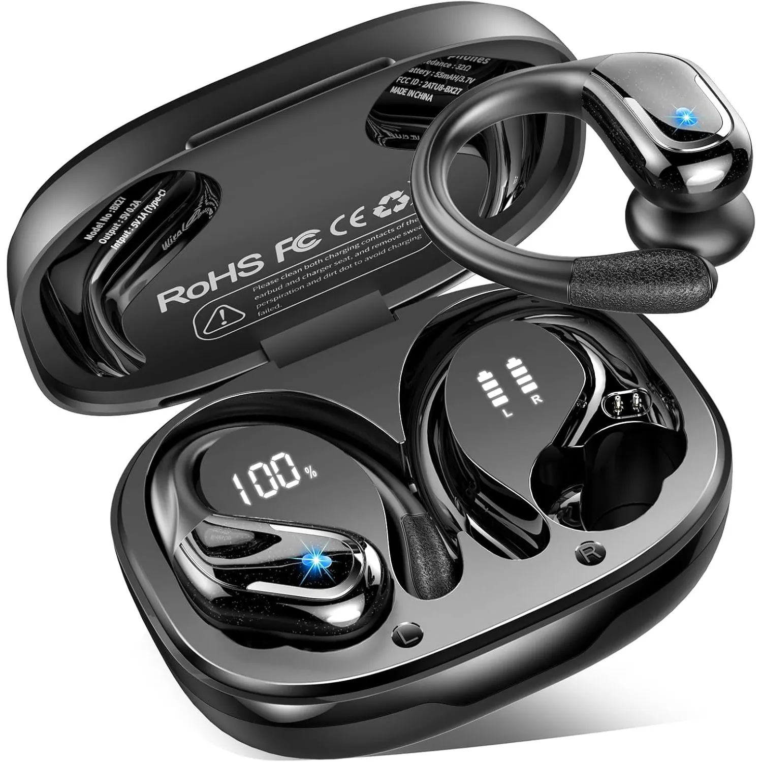 Rulefiss Bluetooth Kopfhörer Sport, 75Std Kopfhörer Kabellos Bluetooth 5.4 | HiFi Stereo Tiefer Bass Wireless Earbud, E…