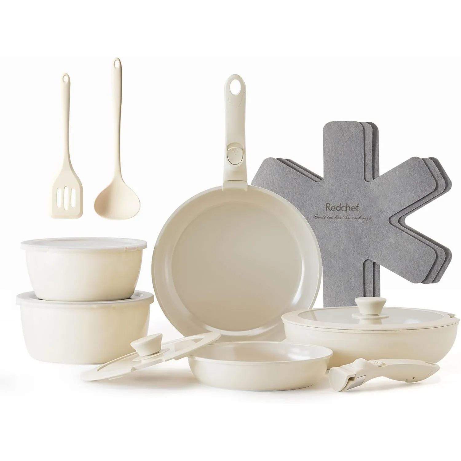 Redchef Topfsets Pfannenset 16-Teilig Antihaft-Keramik-Kochgeschirr-Set mit Abnehmbaren Griffen, Pfanne 20/26cm, Tiefe …