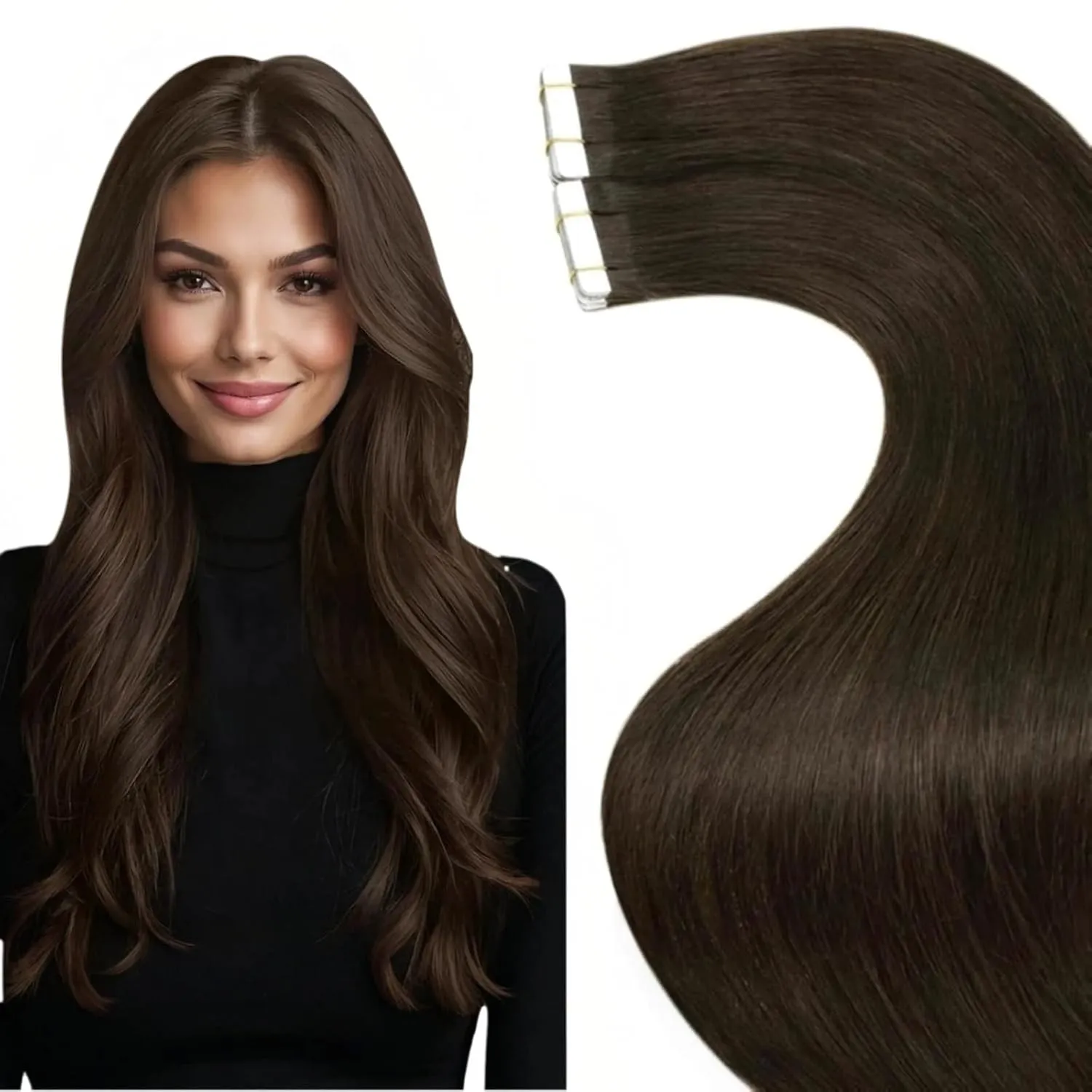LaaVoo Extensions Echthaar Tape Braun Echthaar Extensions Tape Dunkelbraun Invisible Tape Extensions Echthaar Haarverlä…