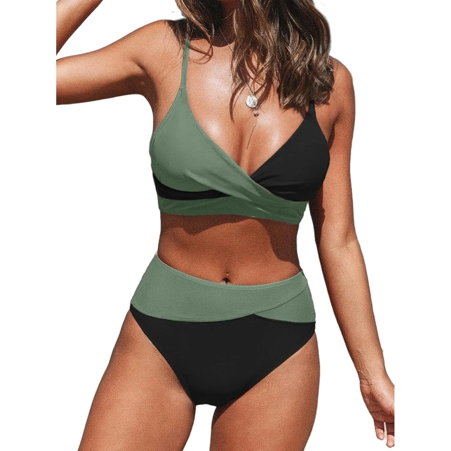 CUPSHE Damen Bikini Set Crossover Bustier High Waist Bikini Bademode Elegant Zweiteiliger Badeanzug Swimsuit