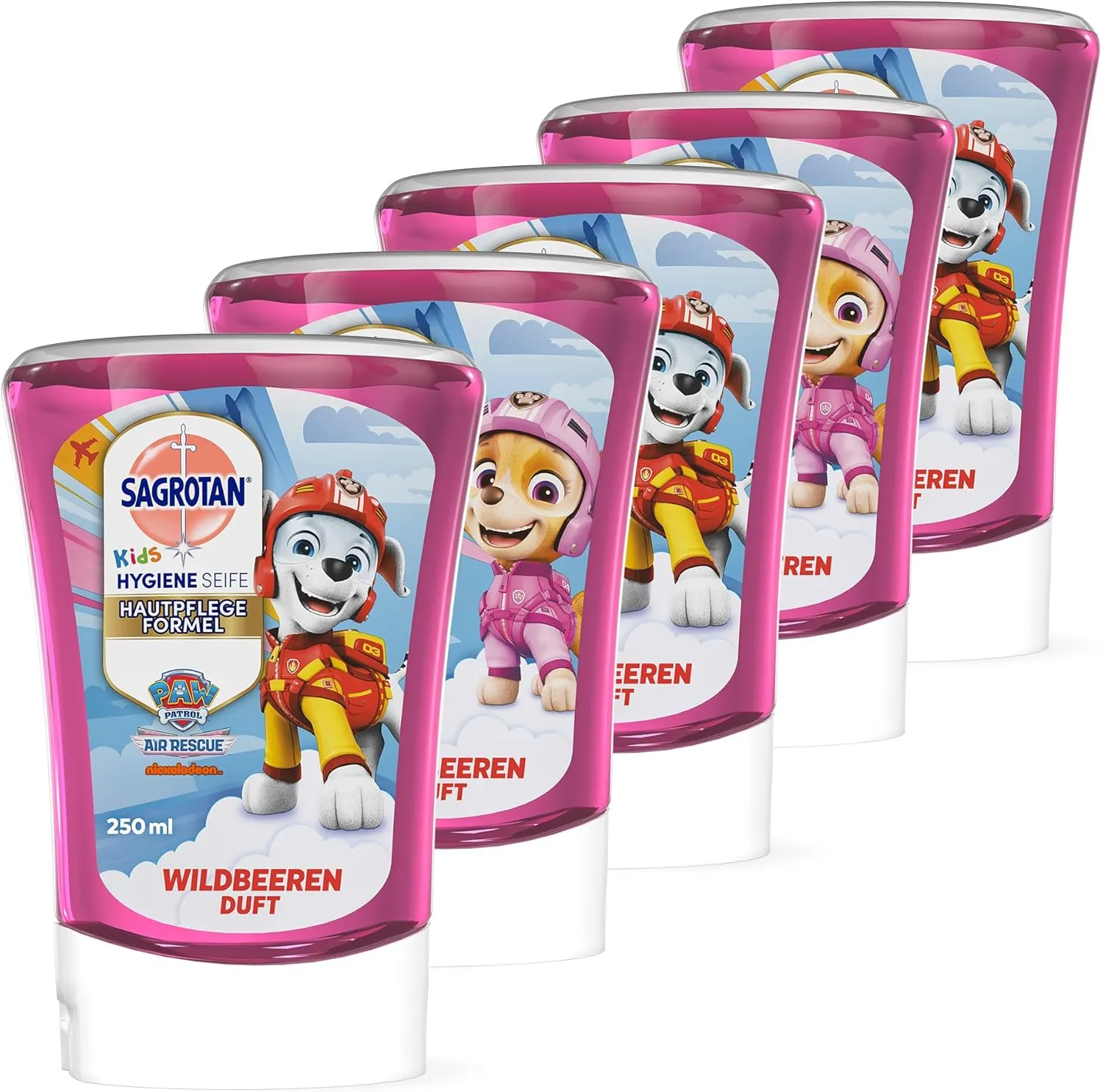 Sagrotan Kids No-Touch Nachfüller Wildbeeren – Für den automatischen Seifenspender – 5 x 250 ml Handseife