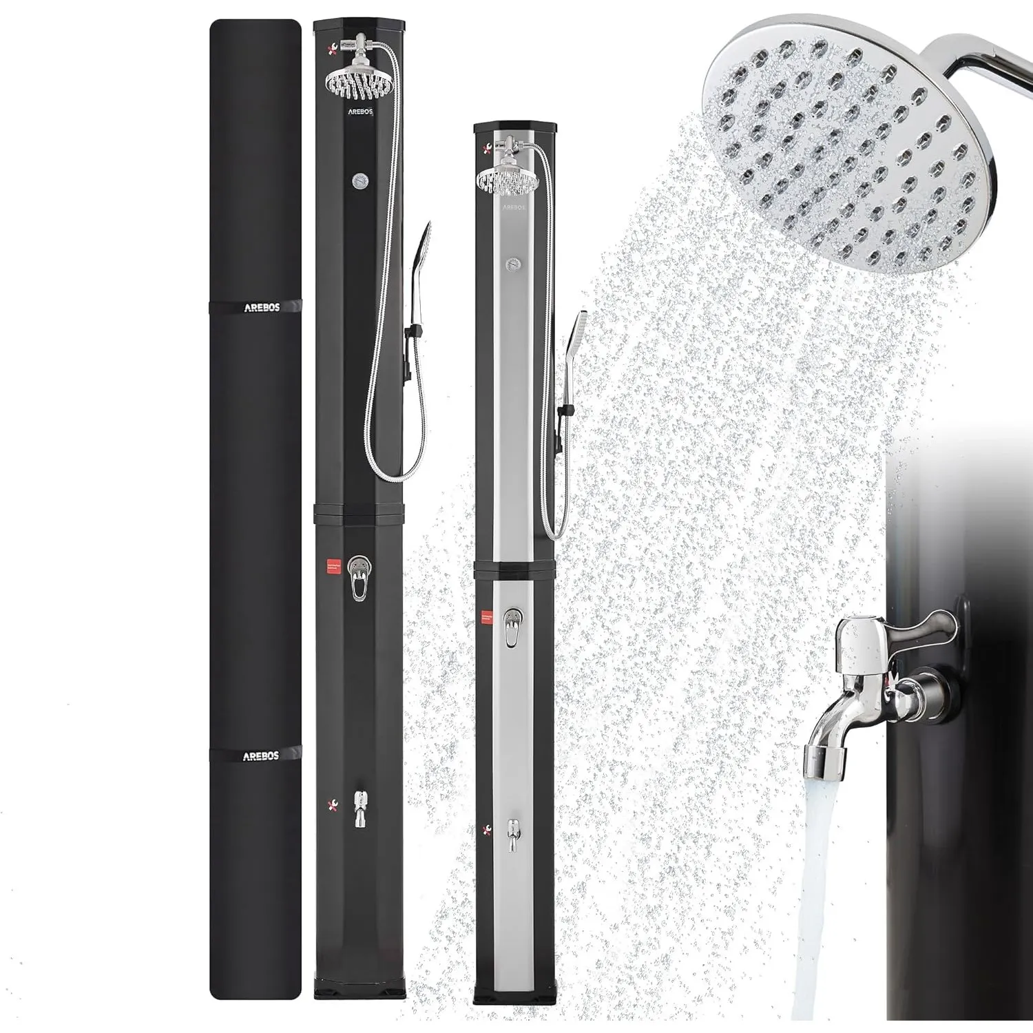 Arebos Solardusche 60 L | mit Handbrause & Thermometer | Wassertemperatur bis zu 60°C Pooldusche Camping | runder Dusch…