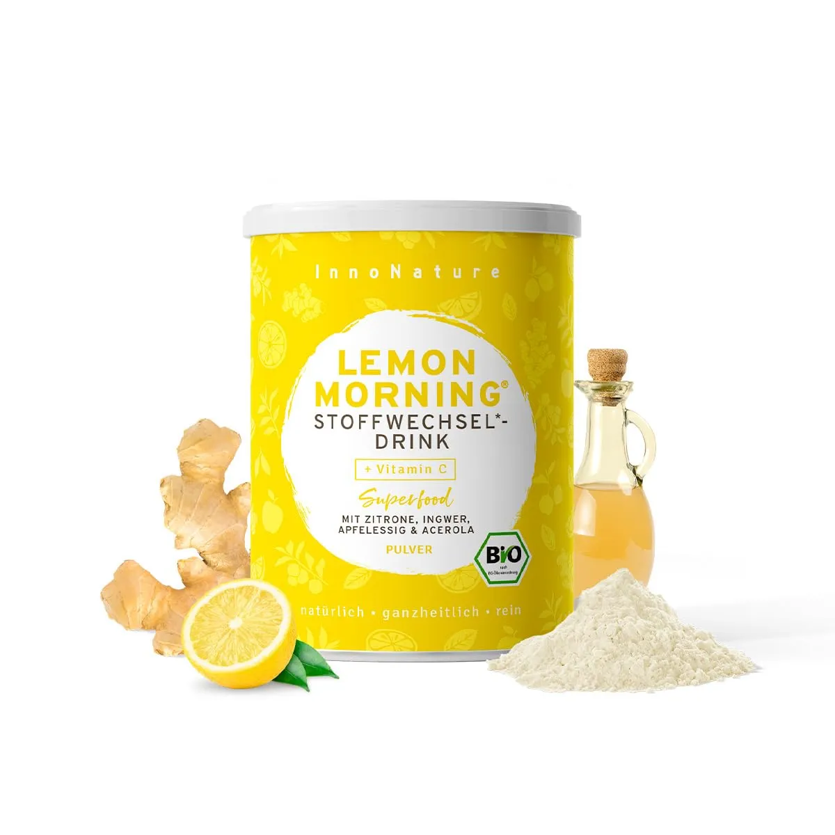 InnoNature Bio Lemon Morning® I Stoffwechseldrink mit Vitamin C, Getränkepulver aus Zitrone, Ingwer, Acerola und Apfele…