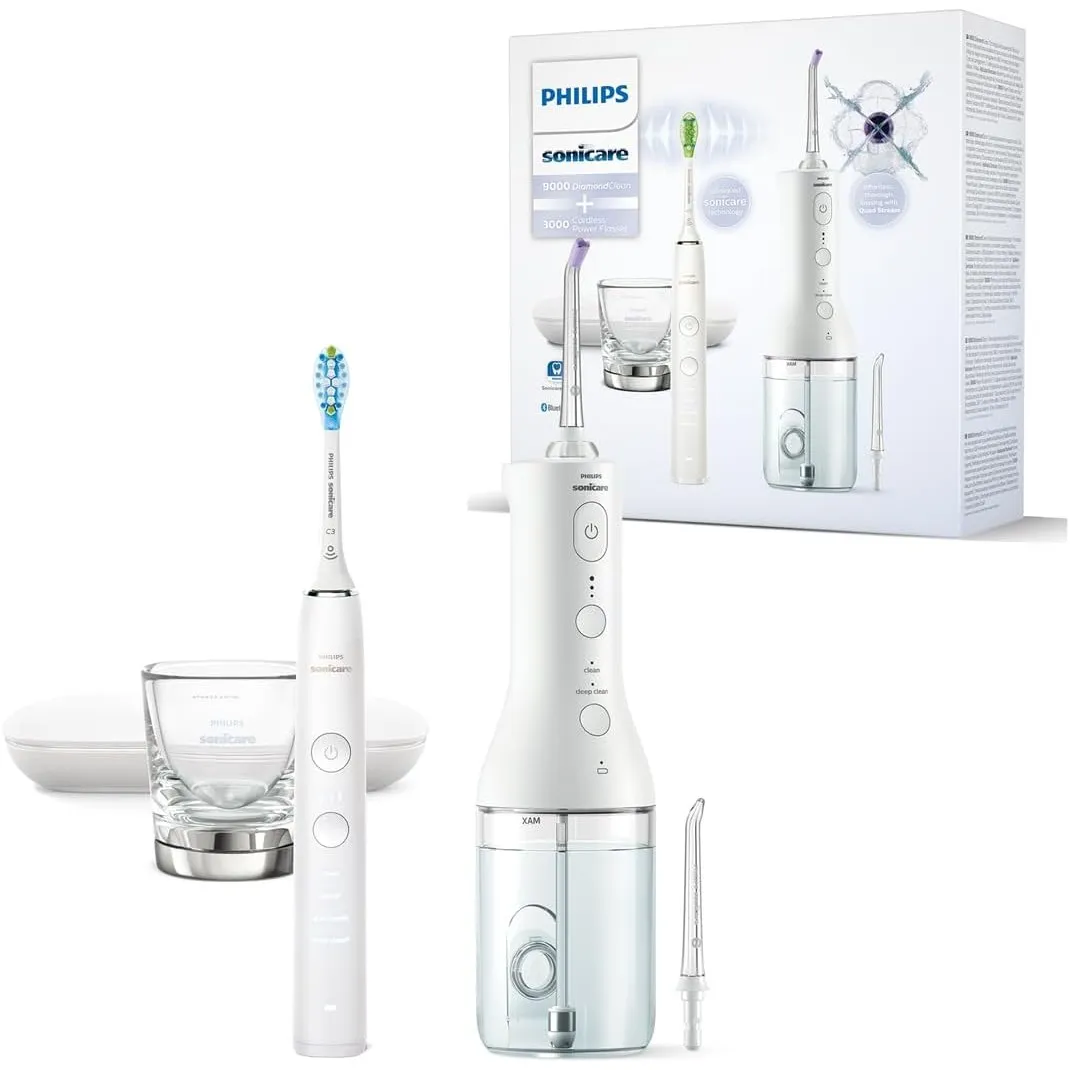Philips Sonicare kabellose Power Flosser Munddusche und DiamondClean 9000 elektrische Zahnbürste – Saubere Zähne, saube…