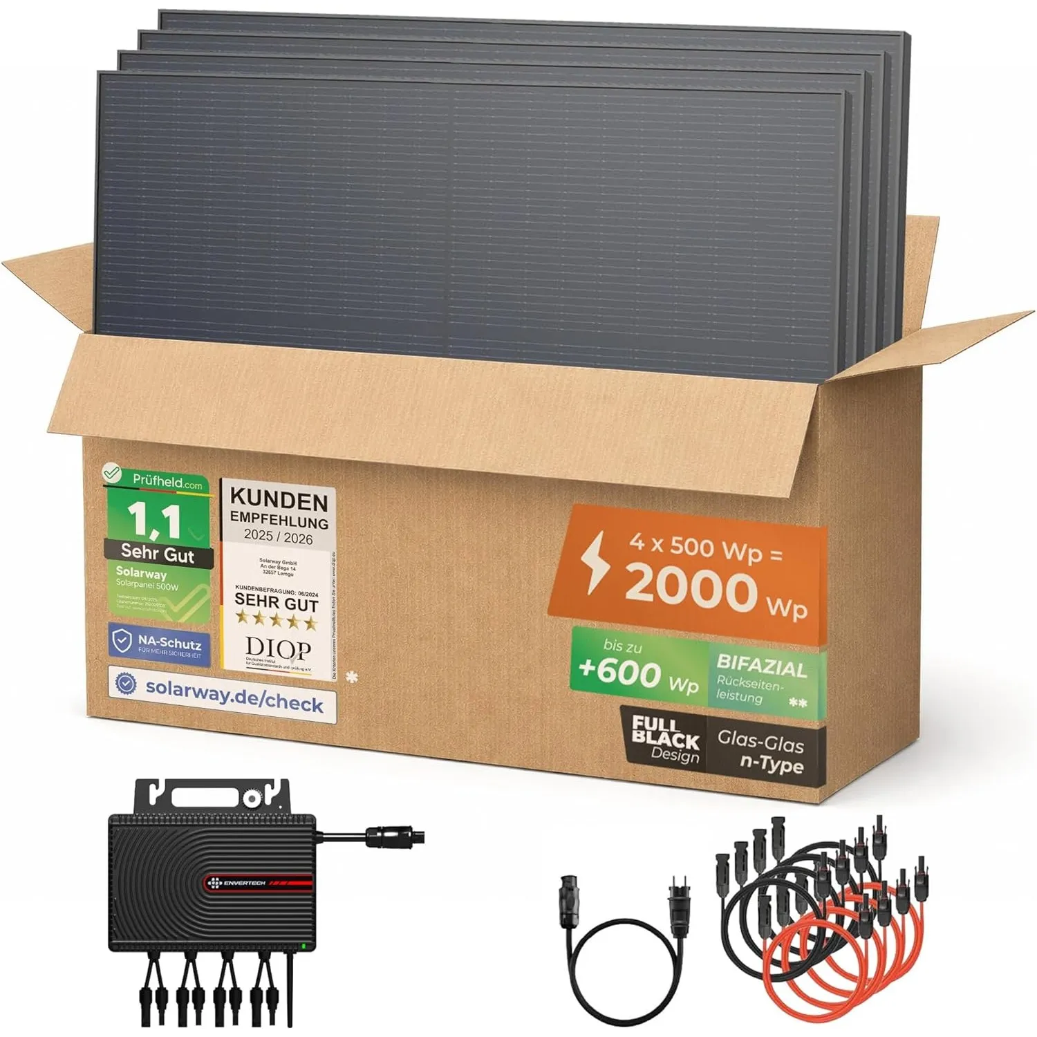 Solarway® Balkonkraftwerk 2000W / 800W komplett Steckdose - neuester 800W Wechselrichter - Solaranlage Komplettset - 50…
