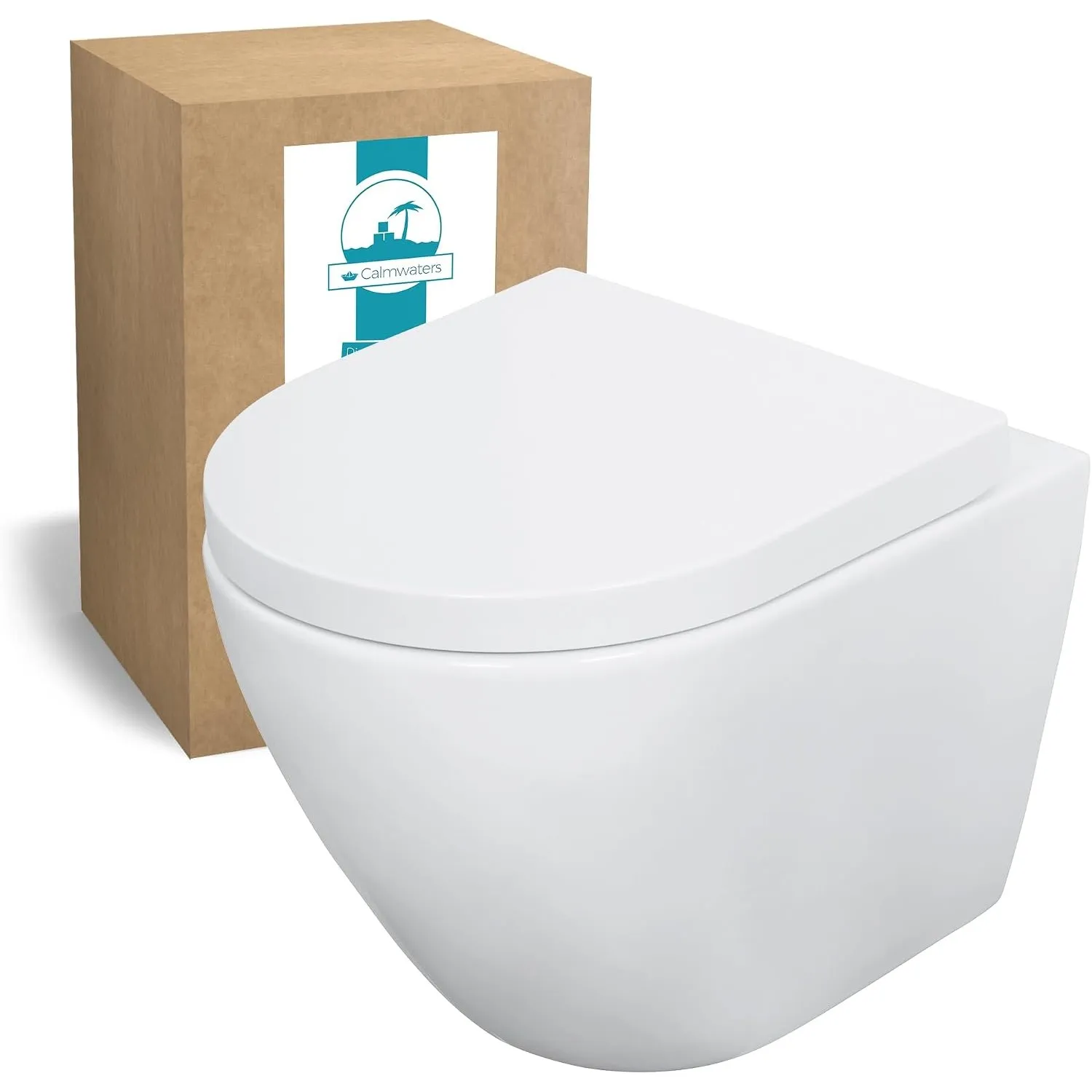 Calmwaters® Wand WC spülrandlos Weiß, mit WC-Sitz, Raumspar WC: 45 cm Ausladung, mit Absenkautomatik, Tiefspüler, Hänge…