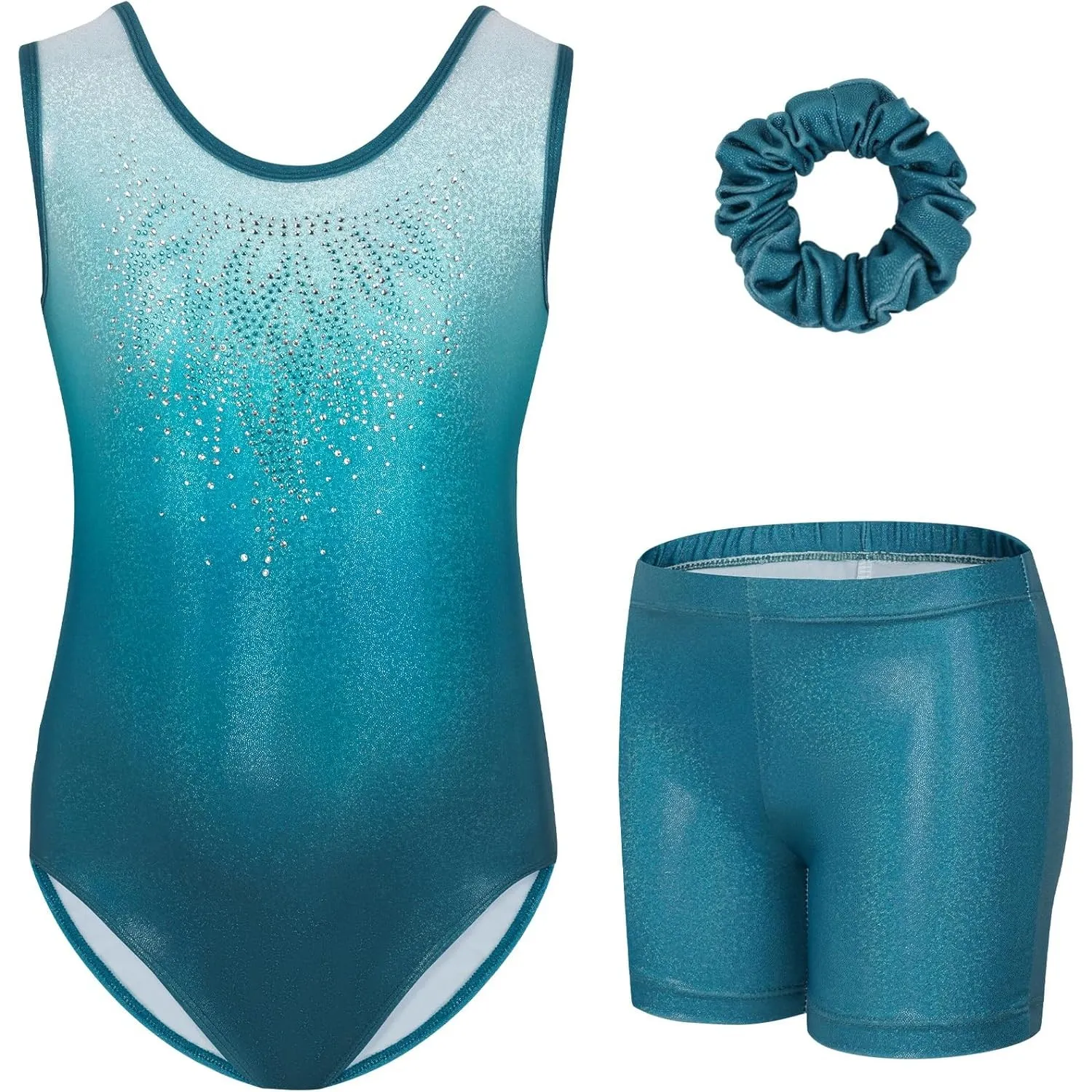 Gogokids Mädchen Drei Teiliges Gymnastikset, Ärmelloser Gymnastikanzug mit Shorts und Haarband, Ballett Tanzender Leota…