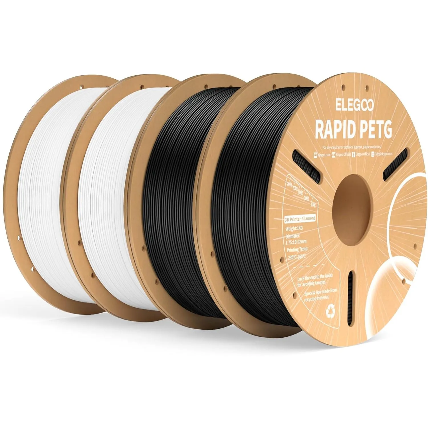 ELEGOO Rapid PETG Filament 1.75mm Schwarz & Weiß 4KG