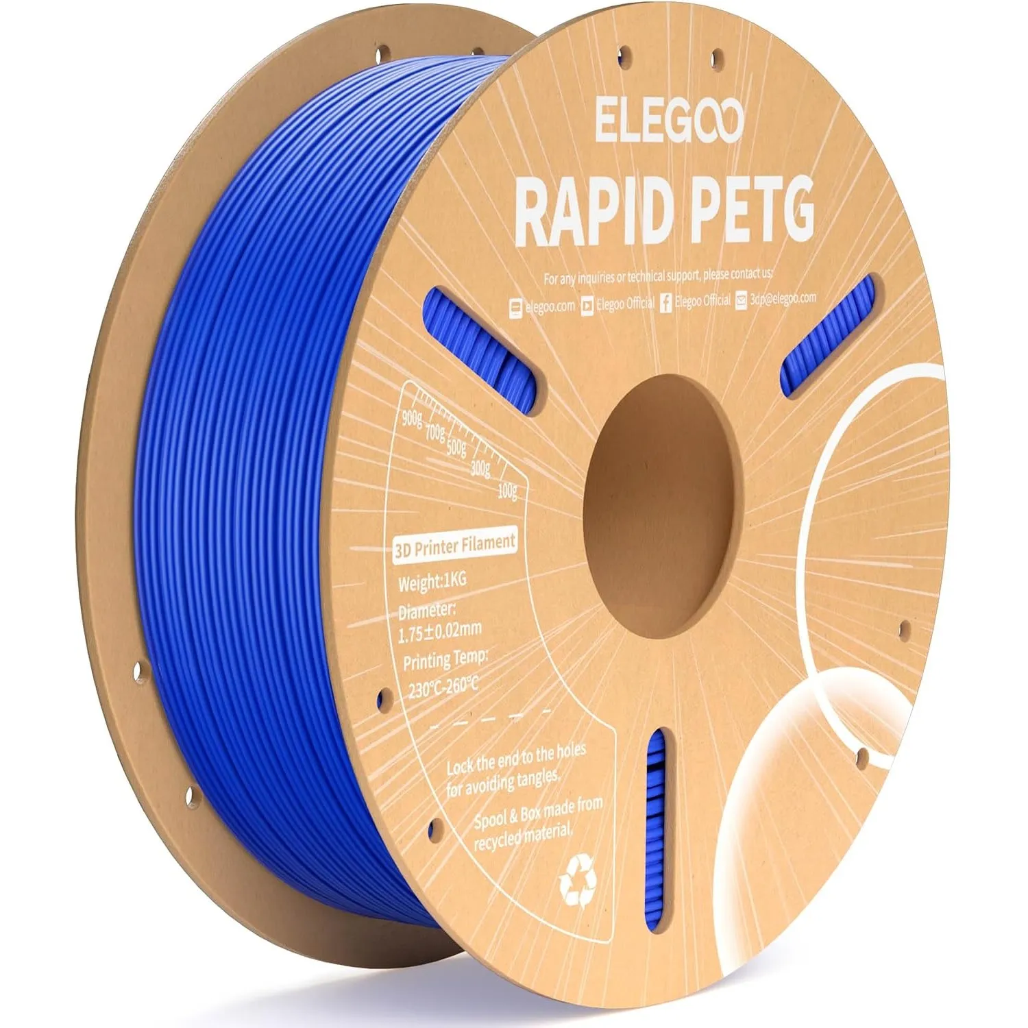 ELEGOO Rapid PETG Filament 1.75mm Blau 1 KG, High Speed 600mm/s 3D Drucker Filament Maßgenauigkeit +/- 0.02 mm, 1kg Pap…
